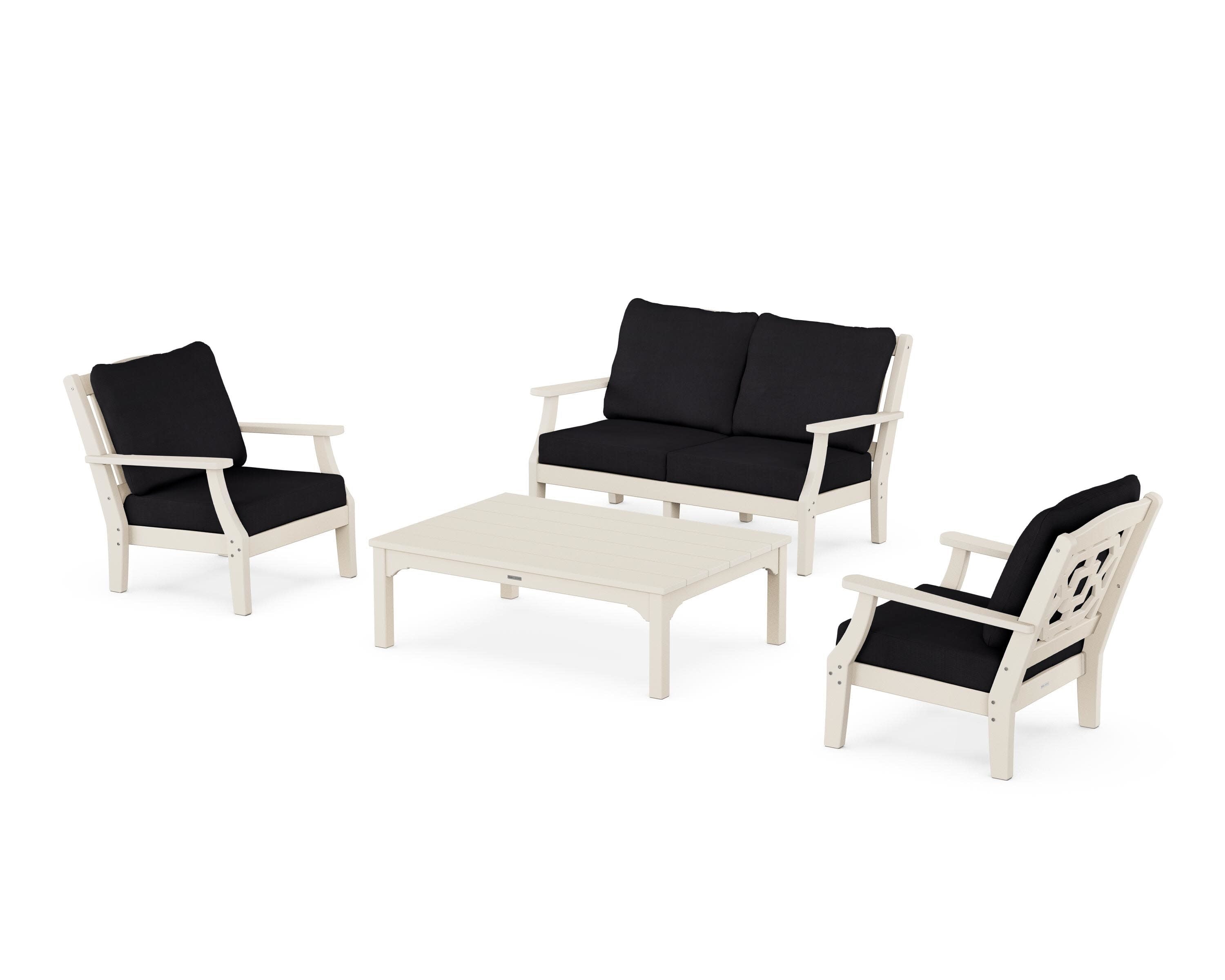 Chinoiserie 4-Piece Deep Seating Set with Loveseat in Sand / Midnight Linen