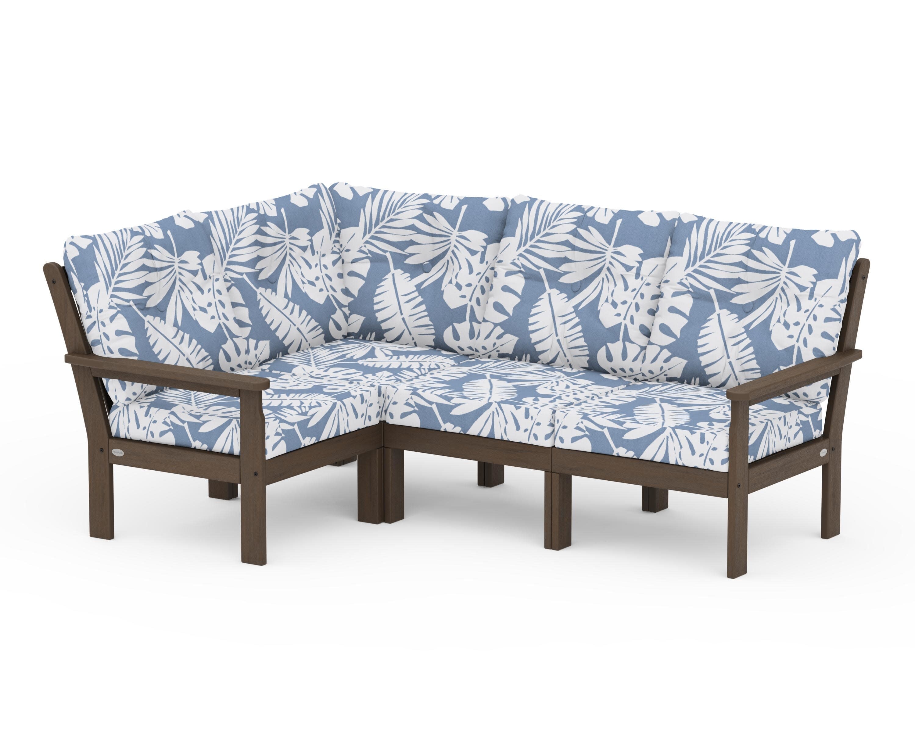 Vineyard 4-Piece Sectional in Kona / Leaf Sky Blue