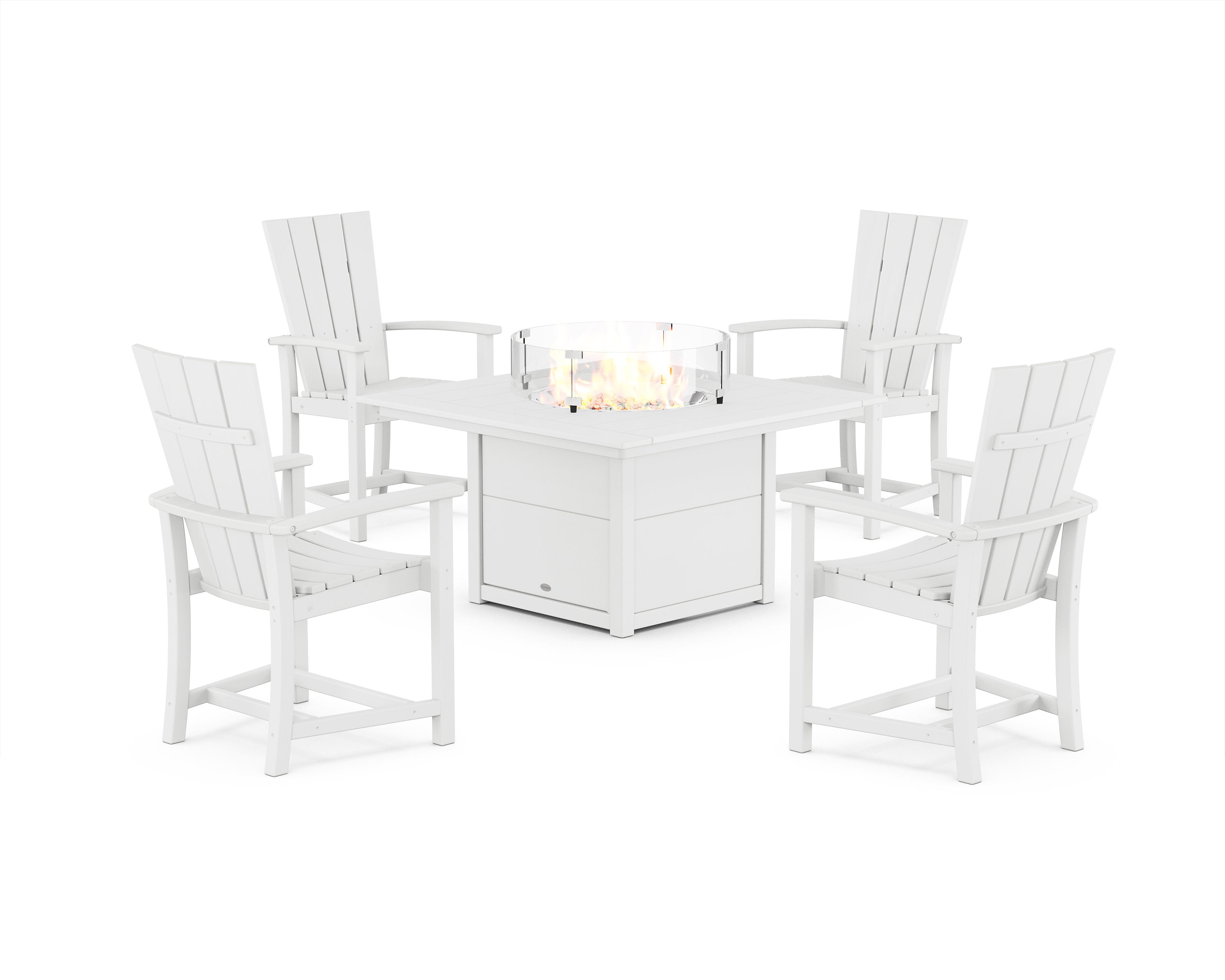 Quattro 4-Piece Upright Adirondack Conversation Set with Fire Pit Table in White