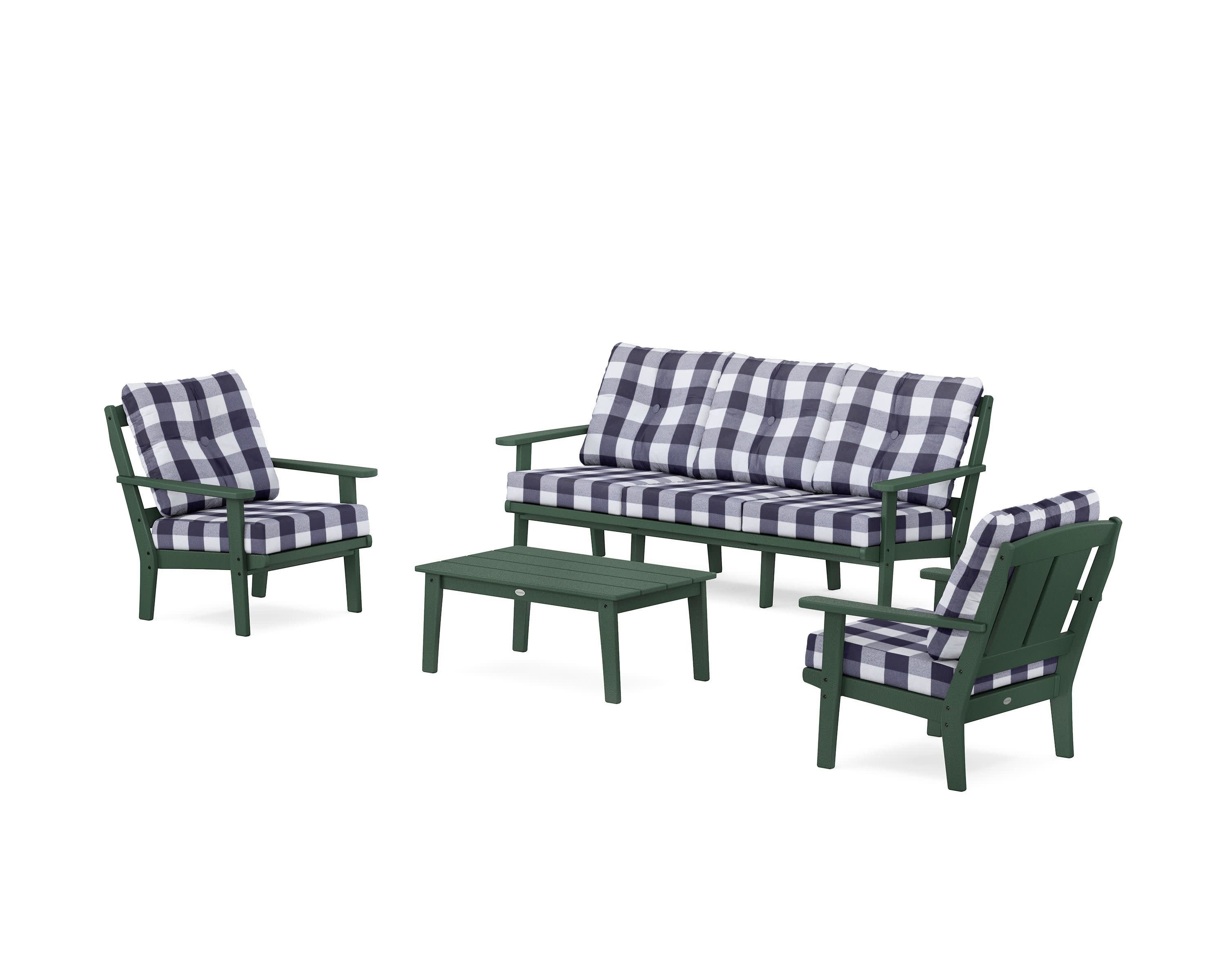 Mission 4-Piece Deep Seating Set with Sofa in Green / Buffalo Plaid Navy