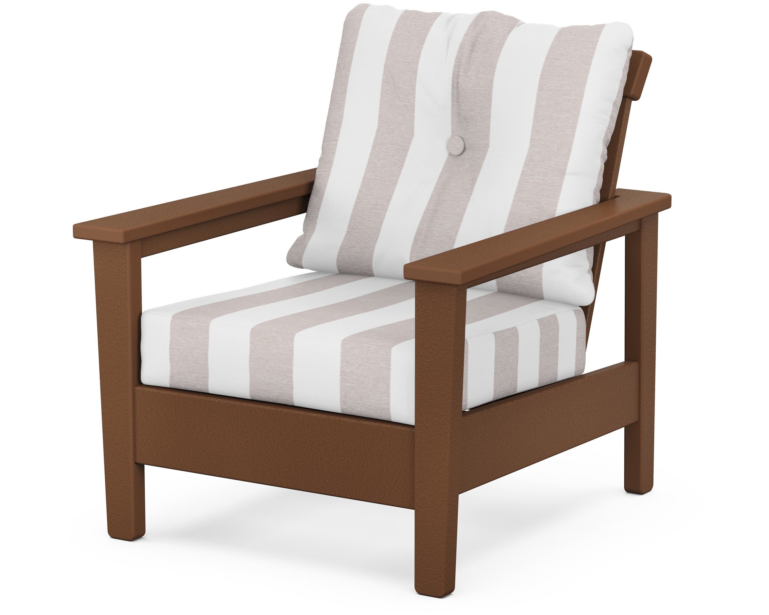 Prescott Deep Seating Chair in Teak / Cabana Stripe Dune Burlap