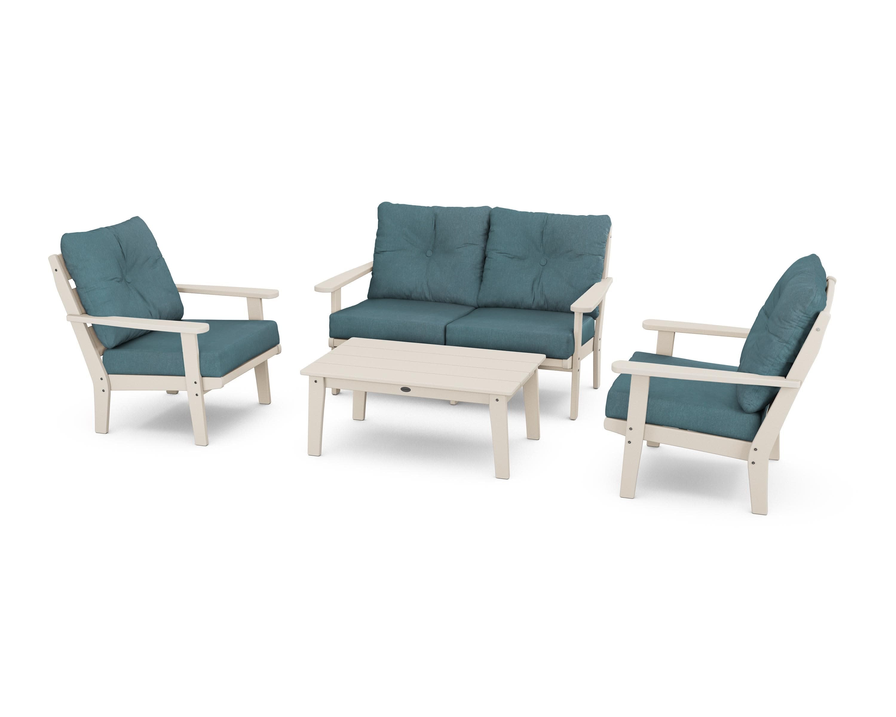 Lakeside 4-Piece Deep Seating Set in Sand / Ocean Teal