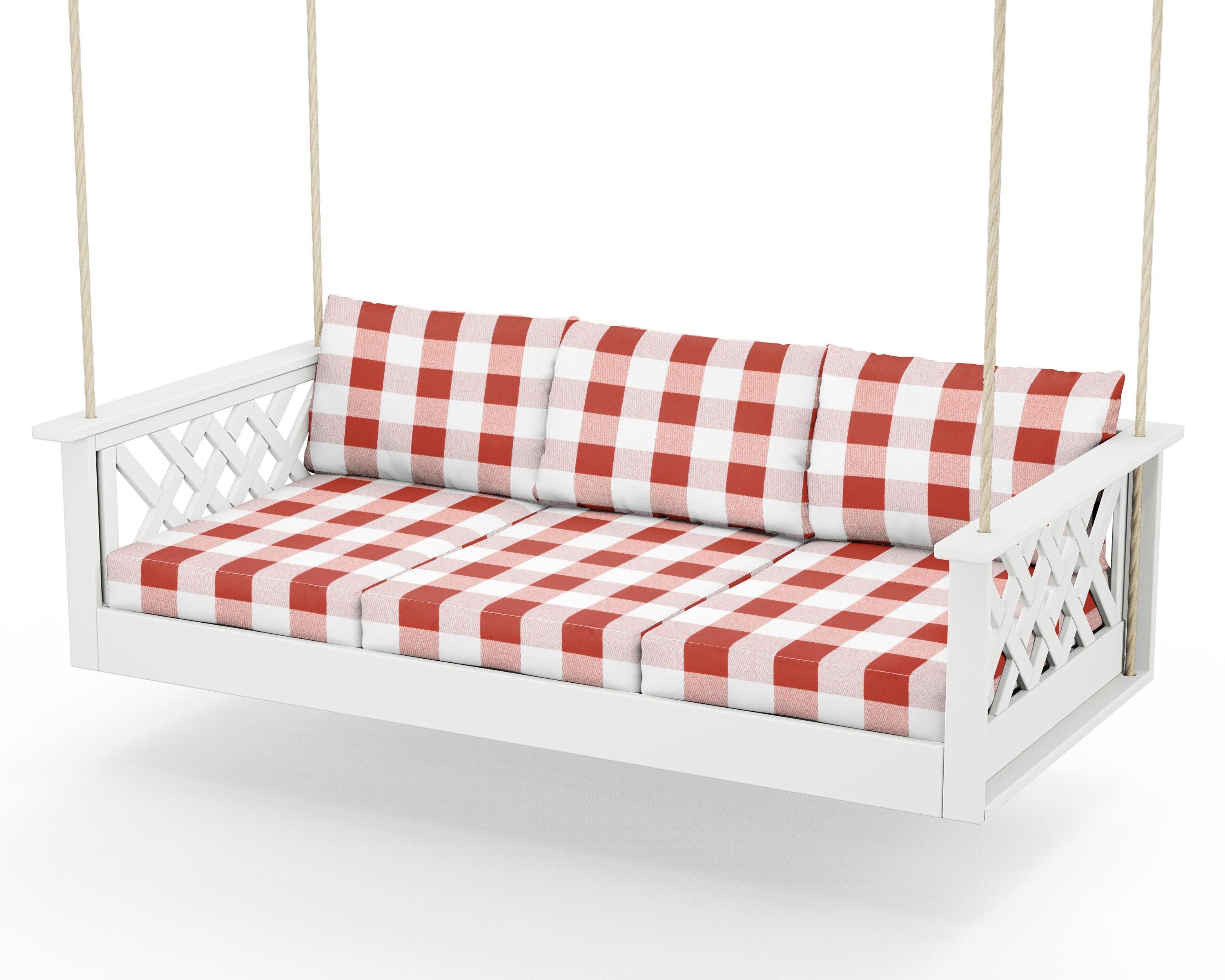 Wovendale Daybed Swing in White / Buffalo Plaid Crimson