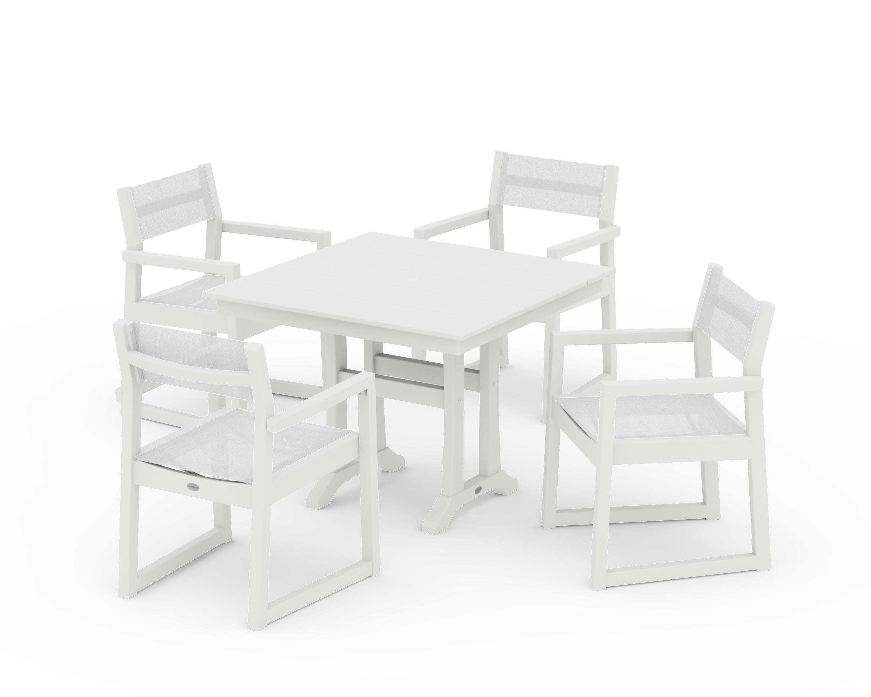 EDGE Sling 5-Piece Farmhouse Dining Set with Trestle Legs in White / White Sling