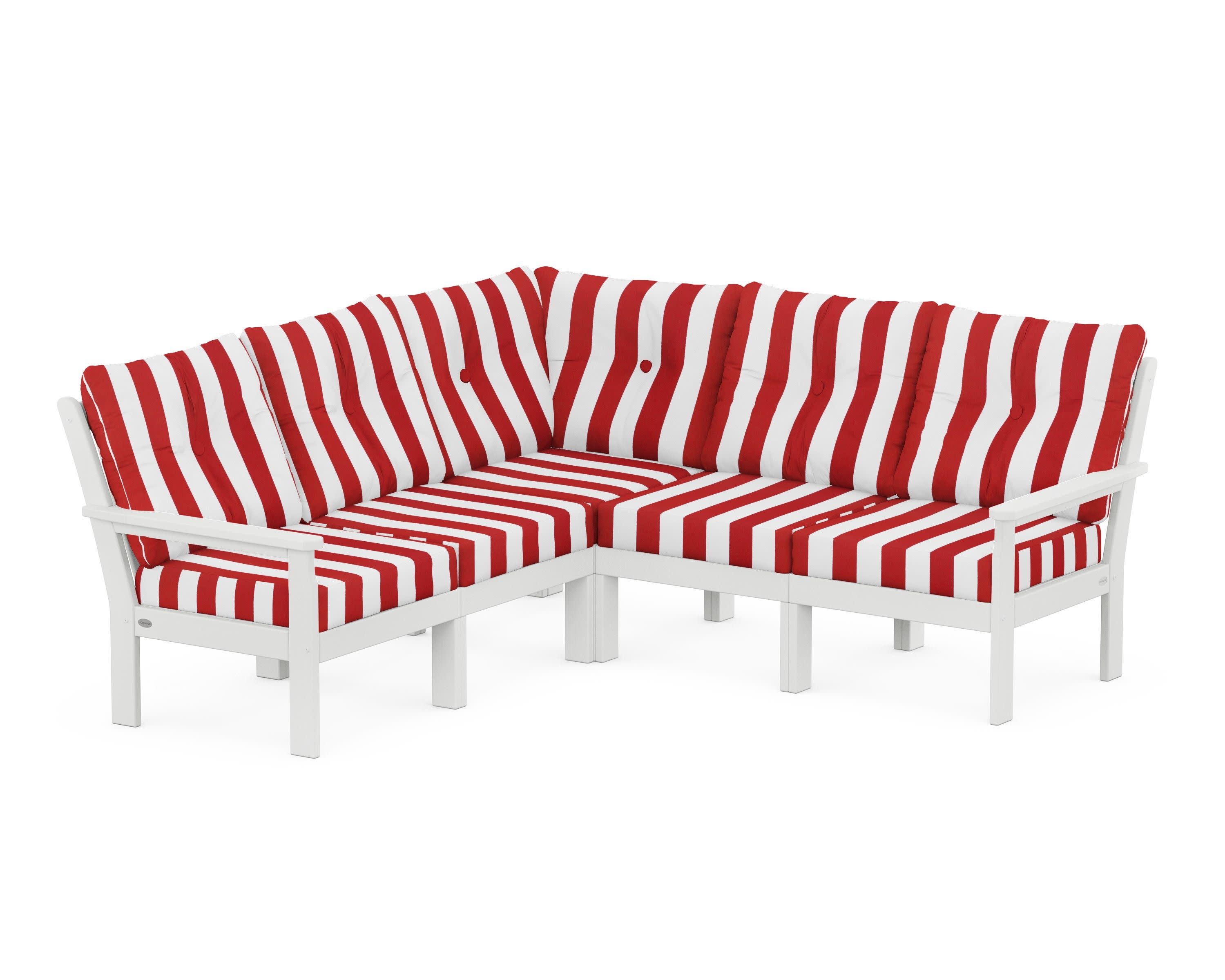 Vineyard 5-Piece Sectional in White / Cabana Stripe Crimson