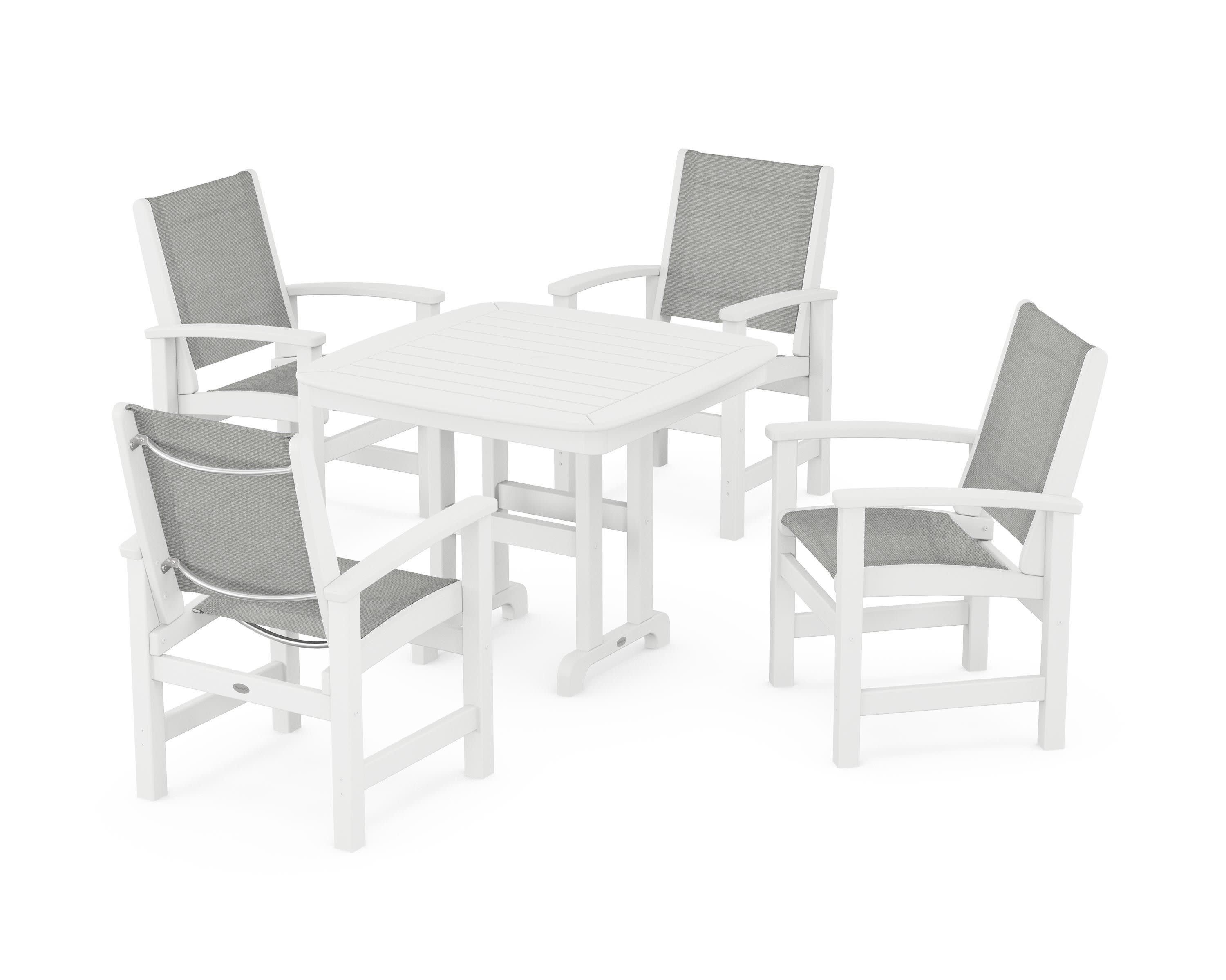 Coastal 5-Piece Dining Set in White / Metallic Sling