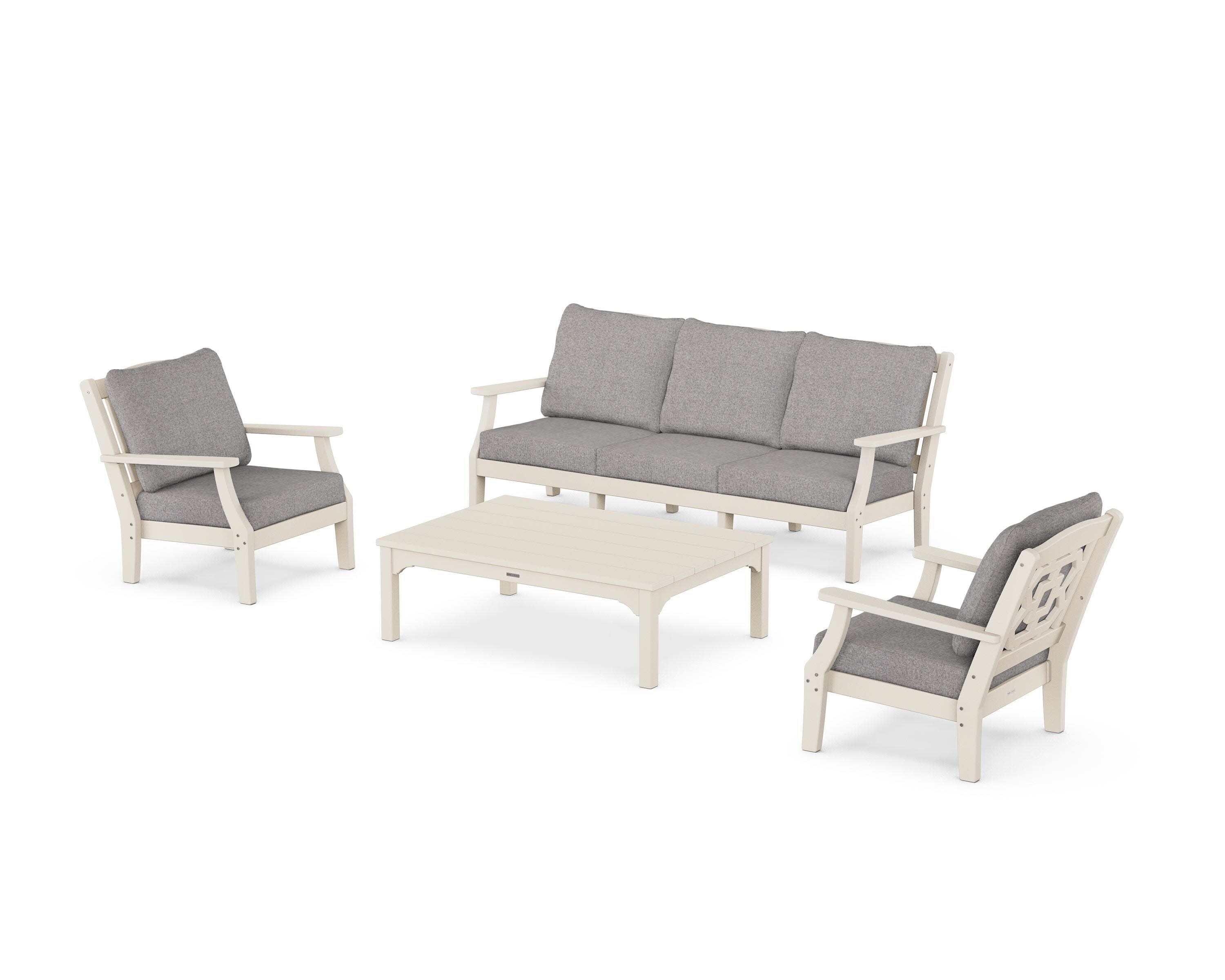 Chinoiserie 4-Piece Deep Seating Set with Sofa in Sand / Grey Mist