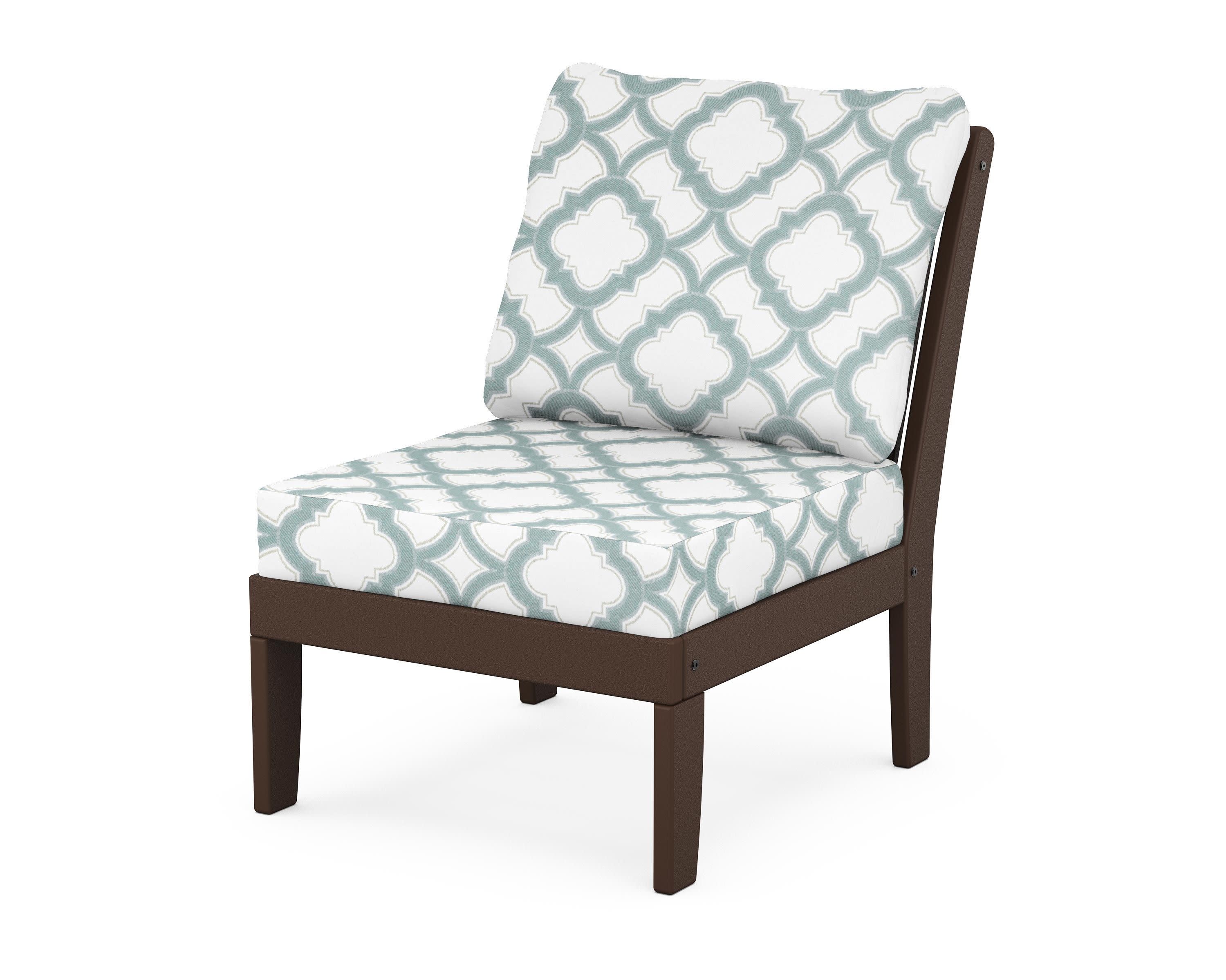 Braxton Modular Armless Chair in Mahogany / Trellis Glacier Spa