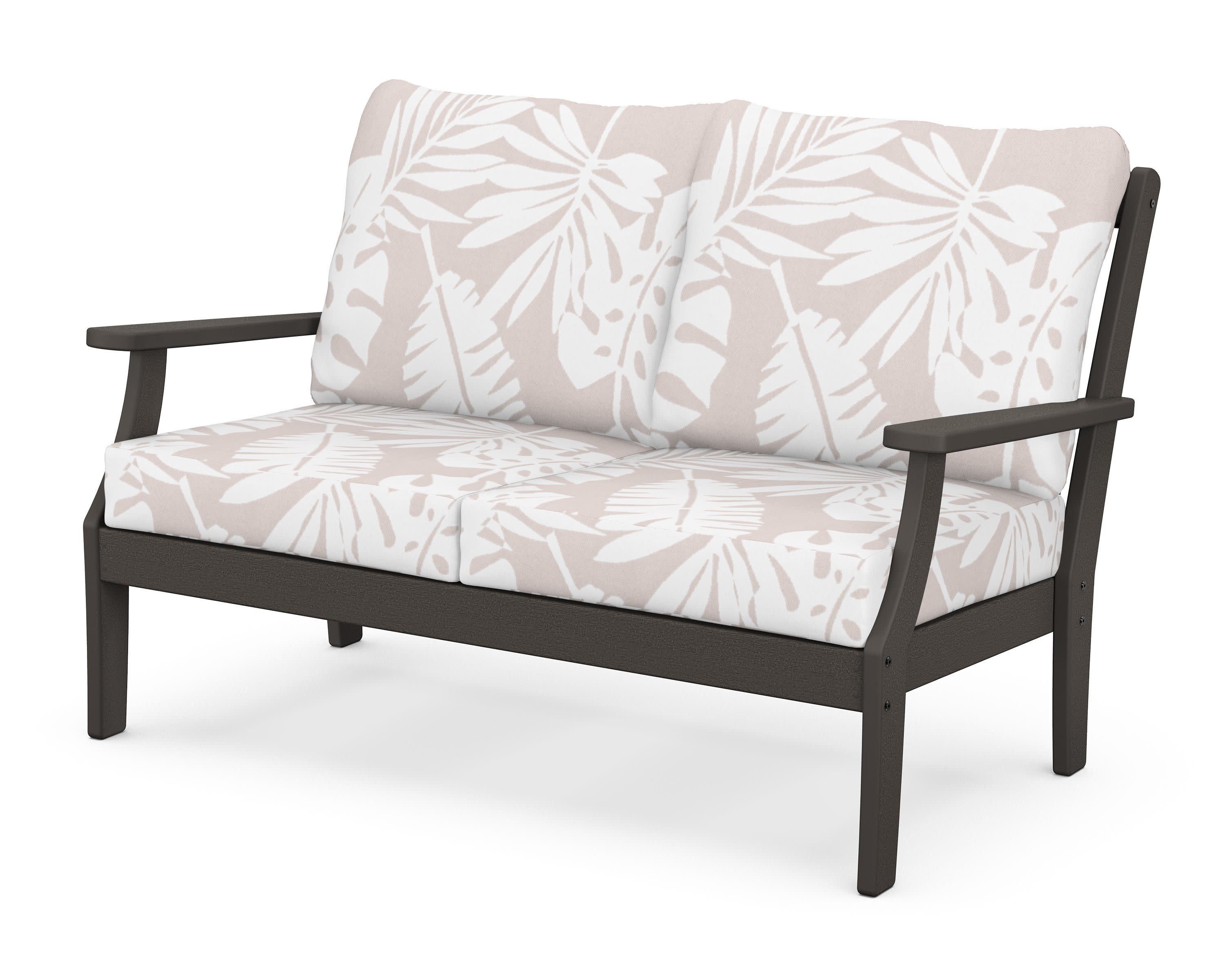 Braxton Deep Seating Loveseat in Vintage Coffee / Leaf Dune Burlap