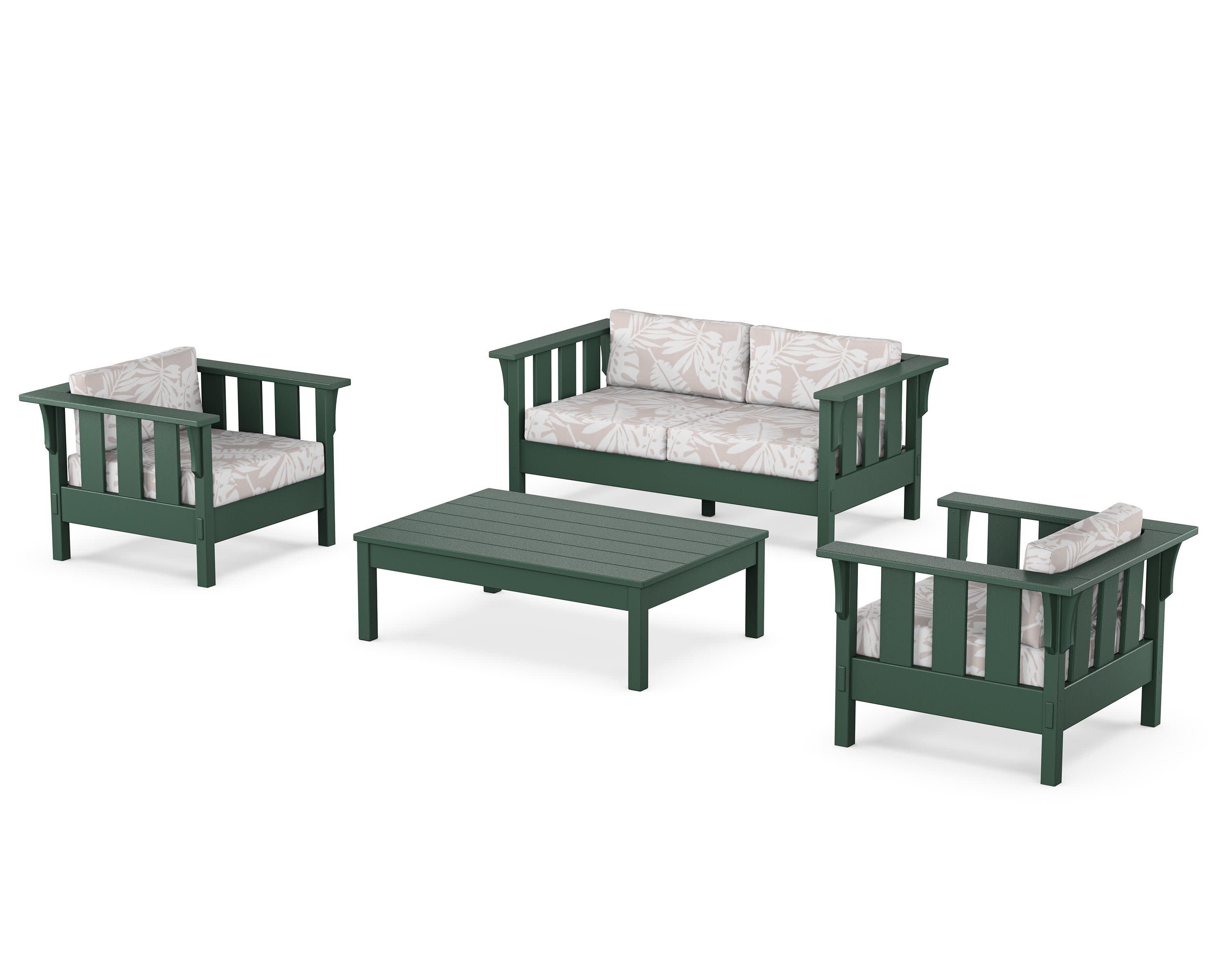 Acadia 4-Piece Deep Seating Set with Loveseat in Green / Leaf Dune Burlap