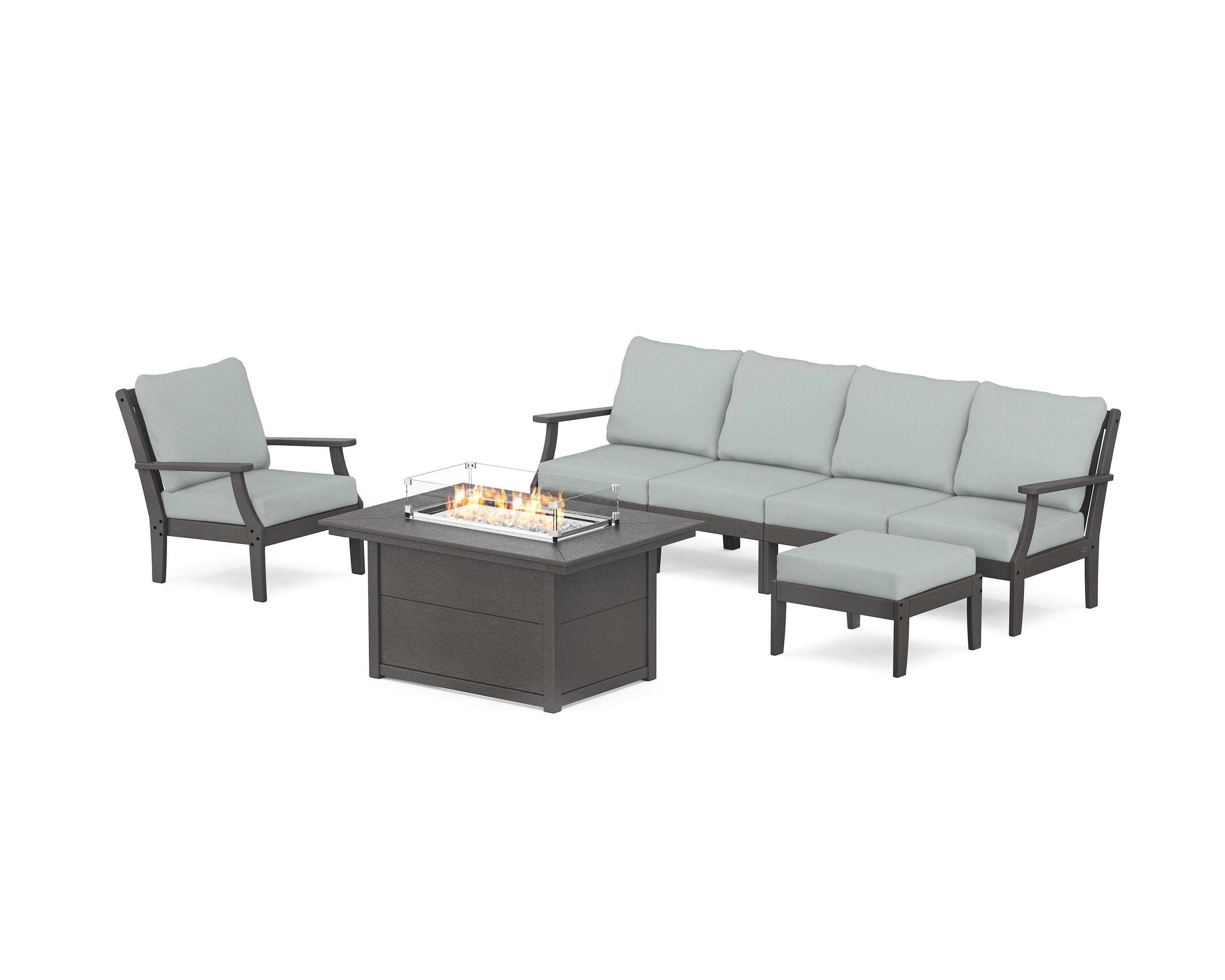 Braxton Sectional Lounge and Fire Pit Set in Vintage Coffee / Spa