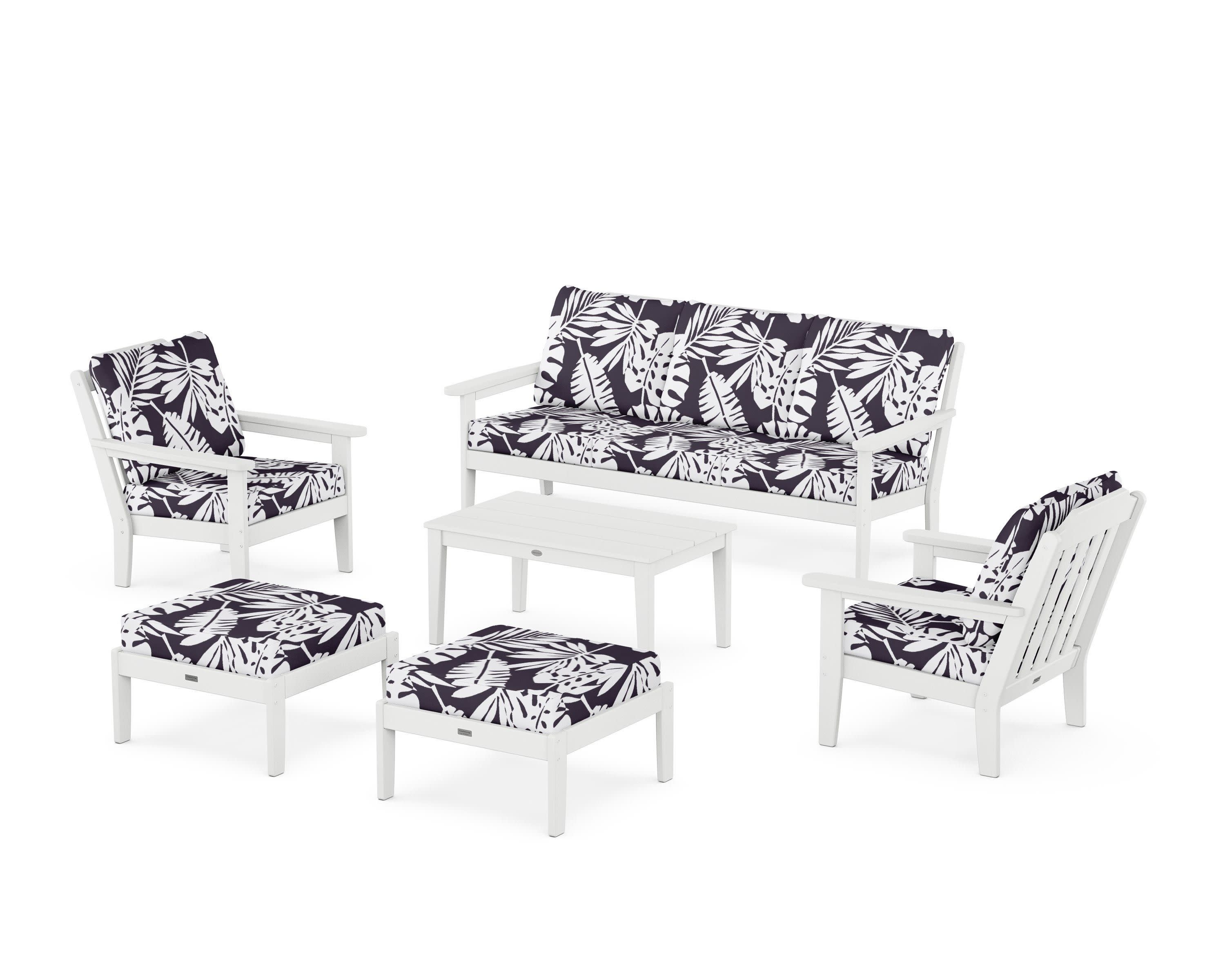 Cottage 6-Piece Lounge Sofa Set in White / Leaf Navy