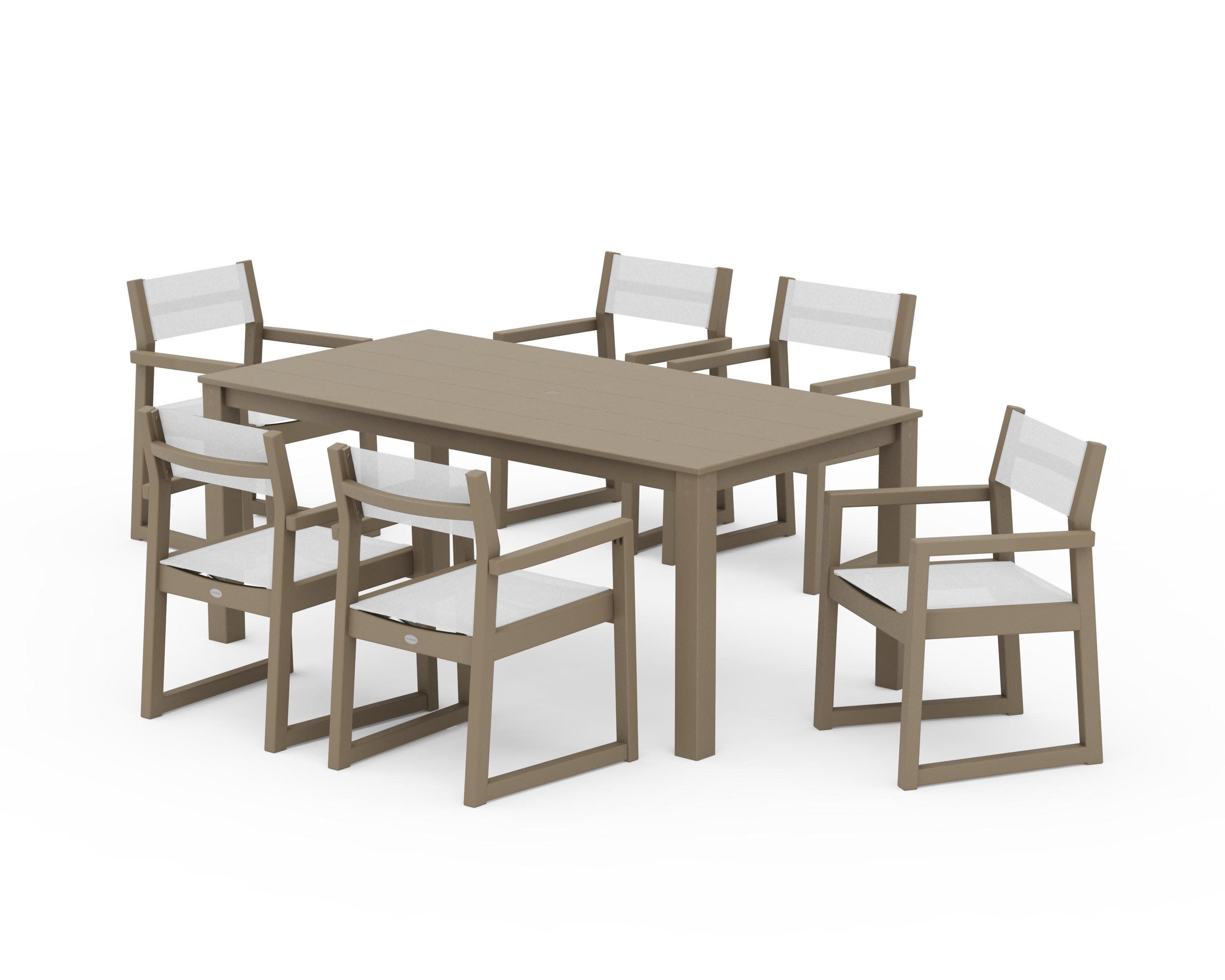 EDGE Sling Arm Chair 7-Piece Parsons Dining Set in Vintage Sahara / White Sling