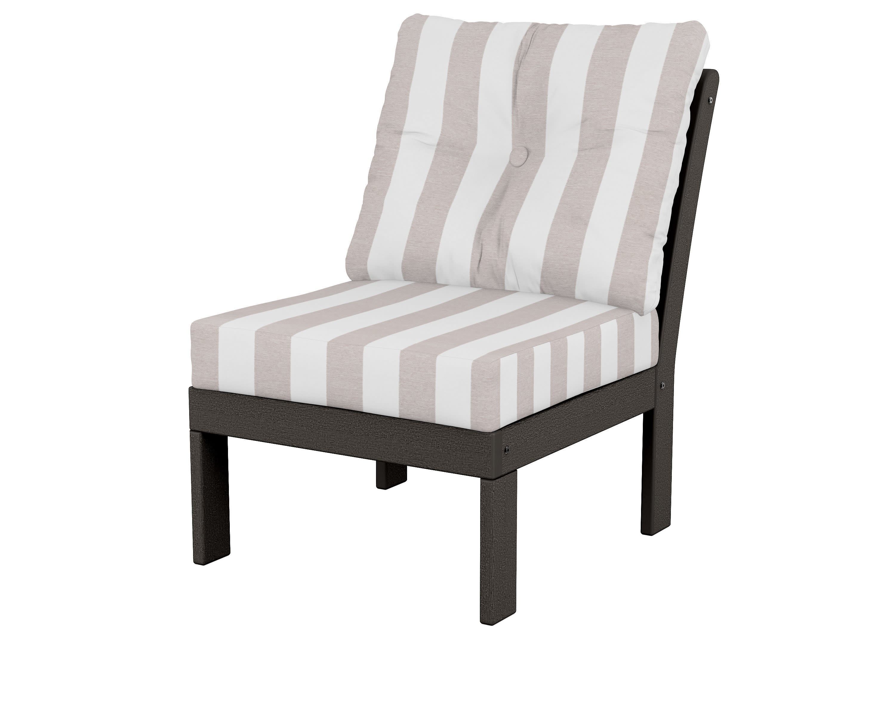 Vineyard Modular Armless Chair in Vintage Coffee / Cabana Stripe Dune Burlap