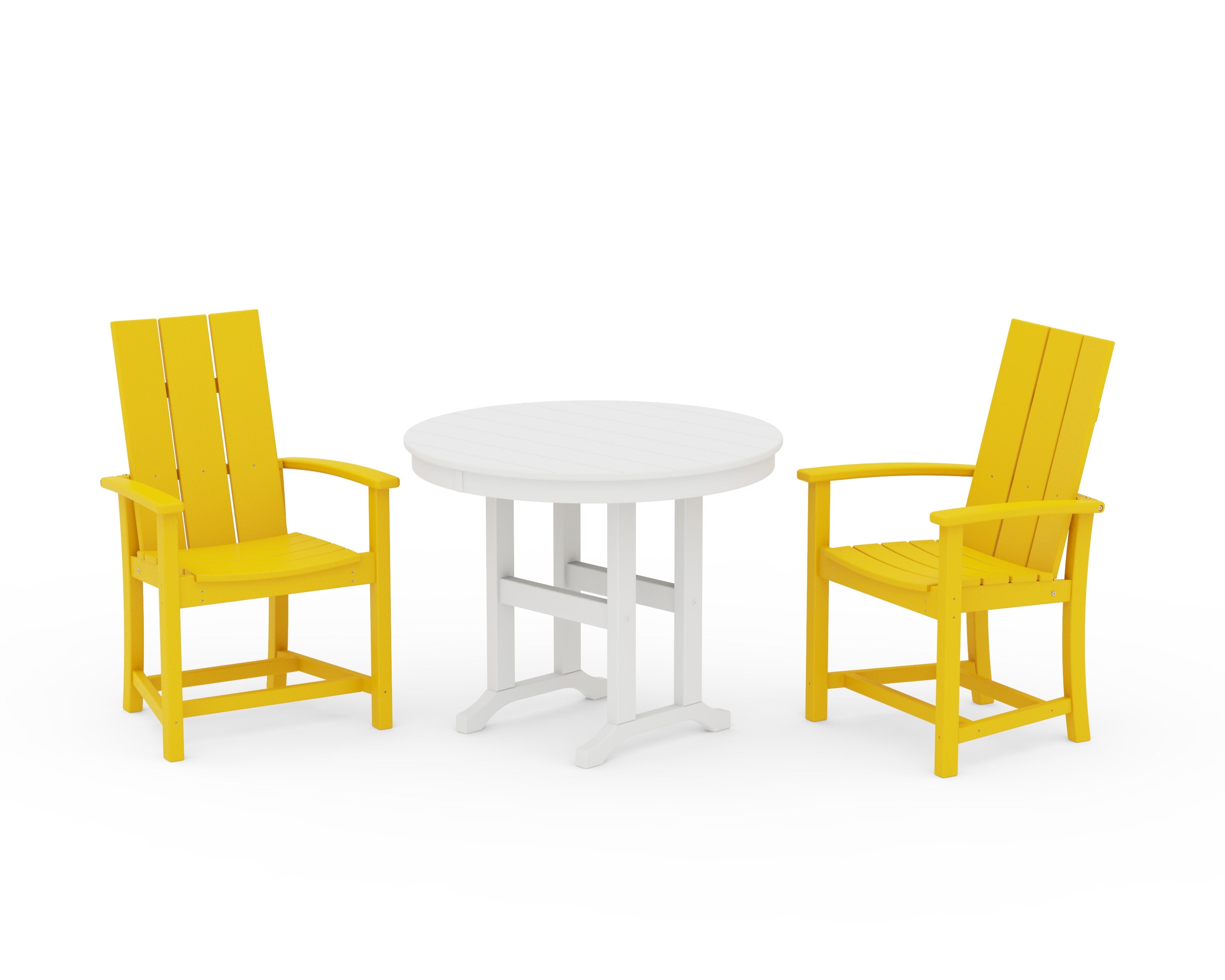Modern Adirondack 3-Piece Round Farmhouse Dining Set in Lemon / White