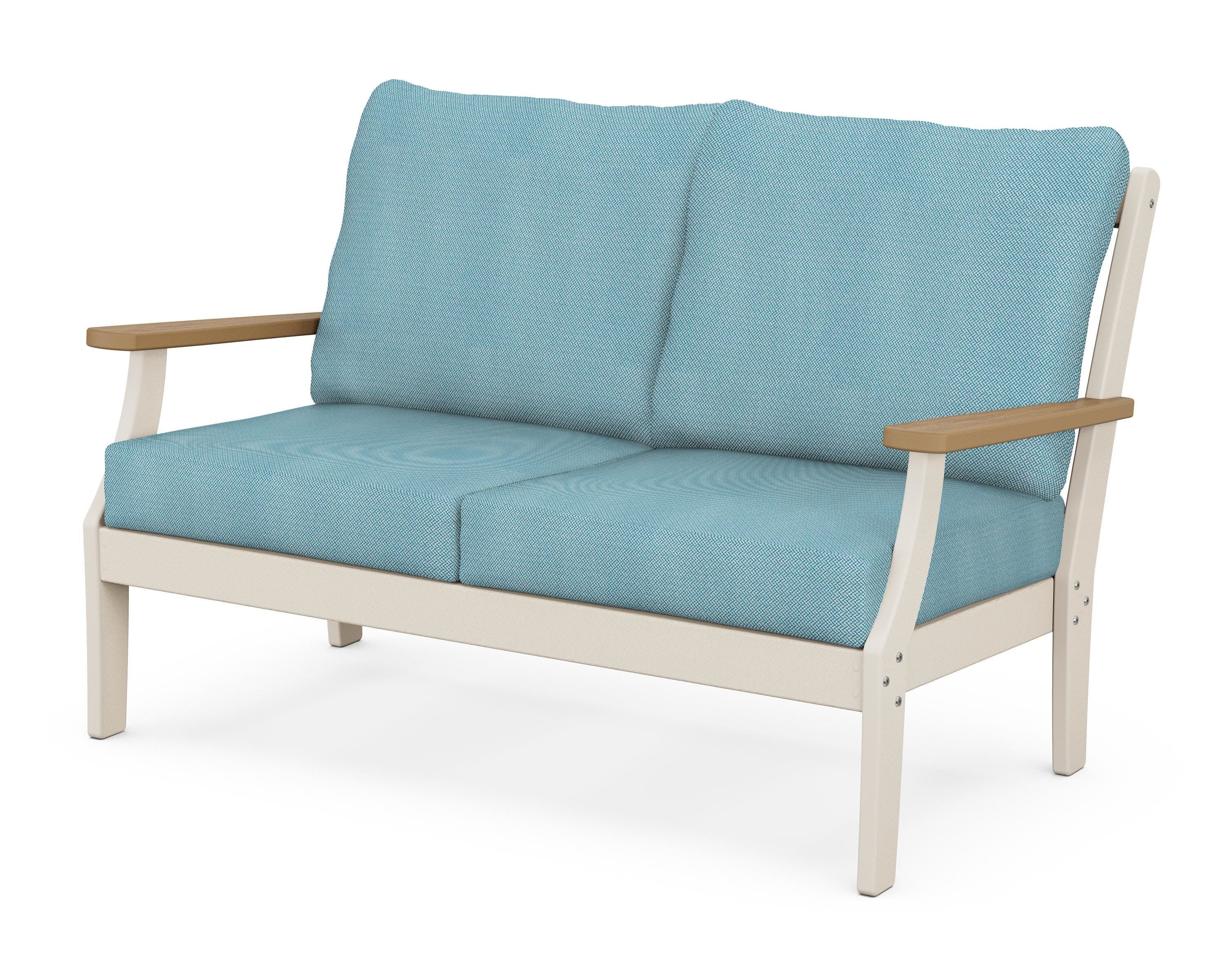 Braxton Deep Seating Loveseat in Sand / Natural / Lattice Sky Blue