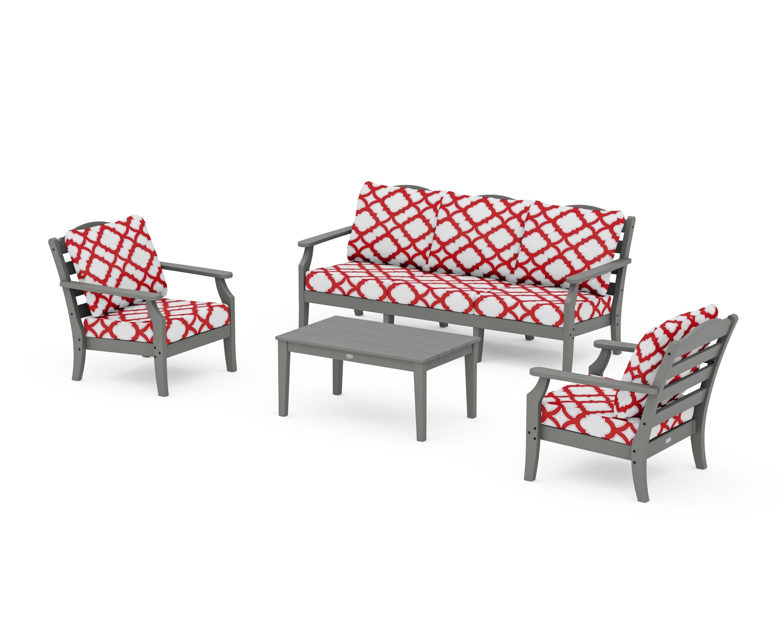 Savannah 4-Piece Deep Seating Set with Sofa in Slate Grey / Trellis Crimson
