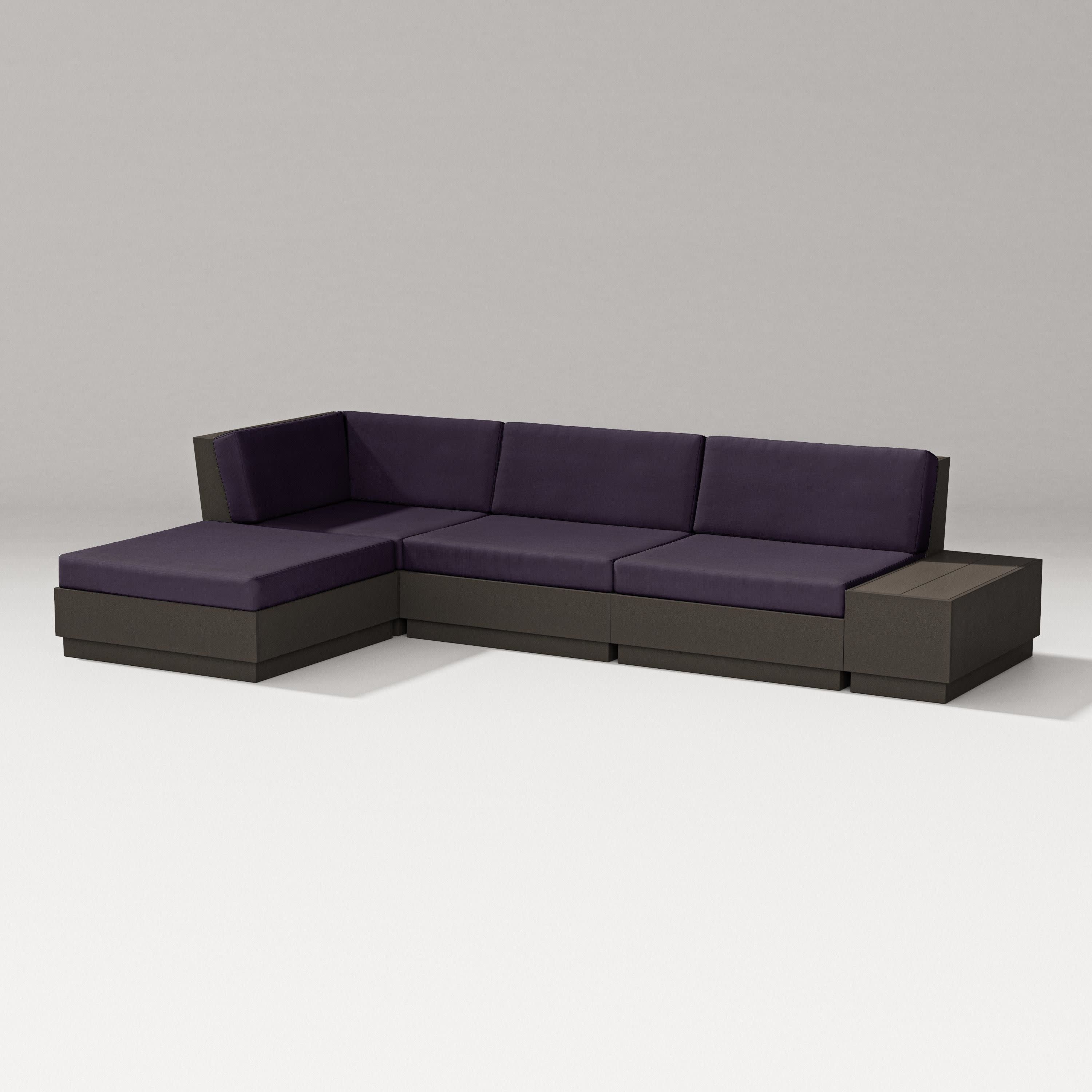Elevate Chaise Sectional in Vintage Coffee / Navy Linen
