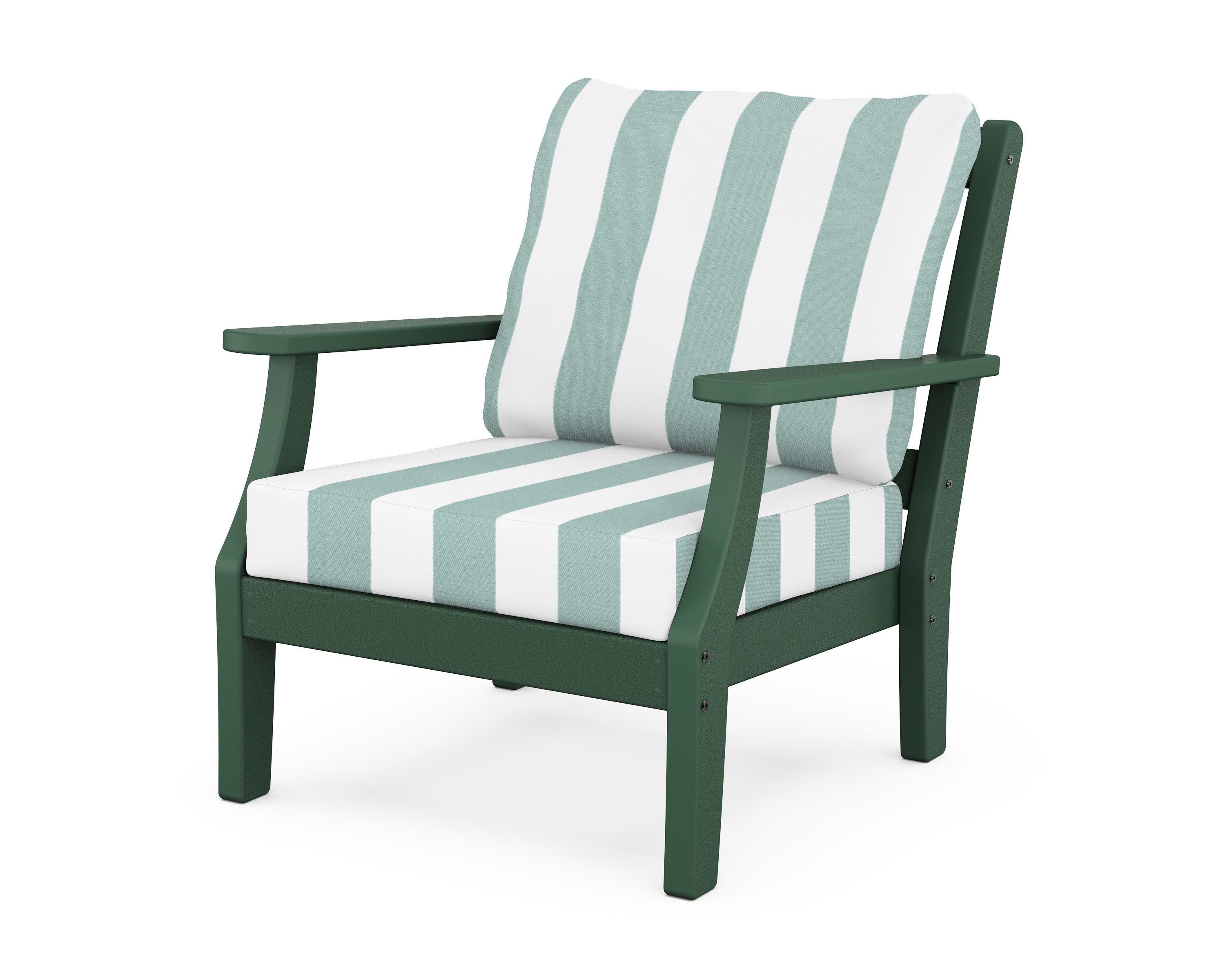 Chinoiserie Deep Seating Chair in Green / Cabana Stripe Glacier Spa