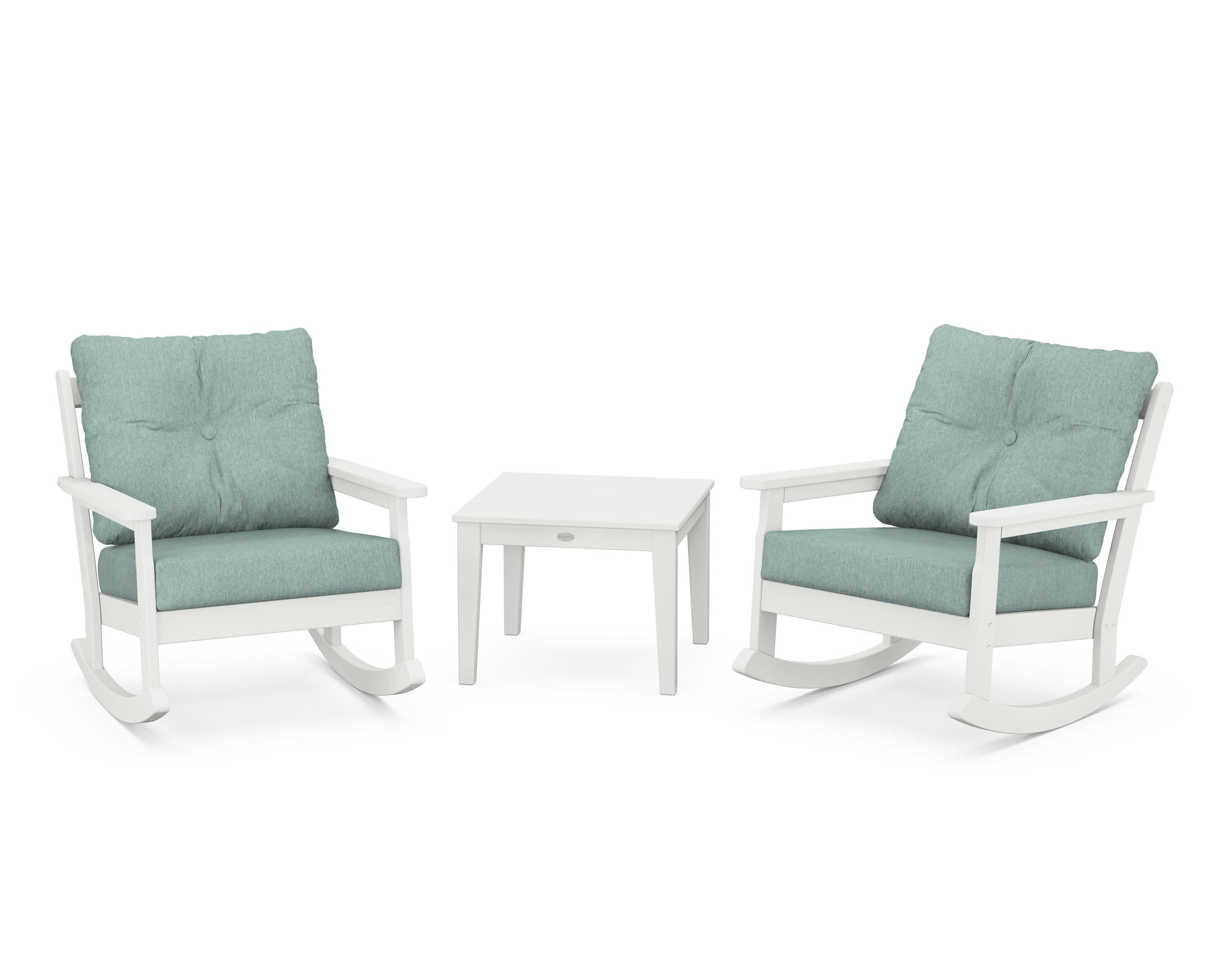 Vineyard 3-Piece Deep Seating Rocker Set in Vintage White / Glacier Spa