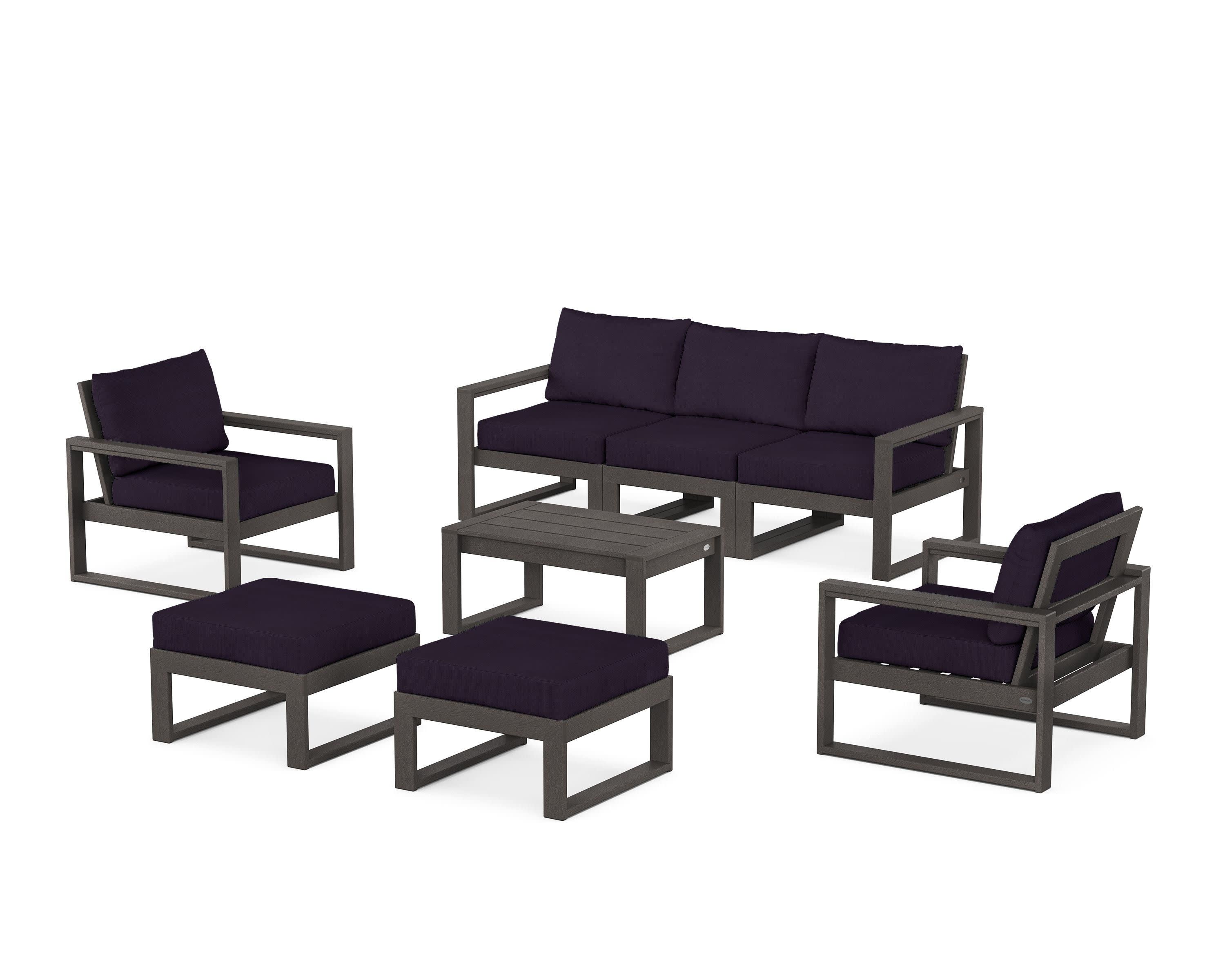 EDGE Sectional 8-Piece Lounge Sofa Set in Vintage Coffee / Navy Linen
