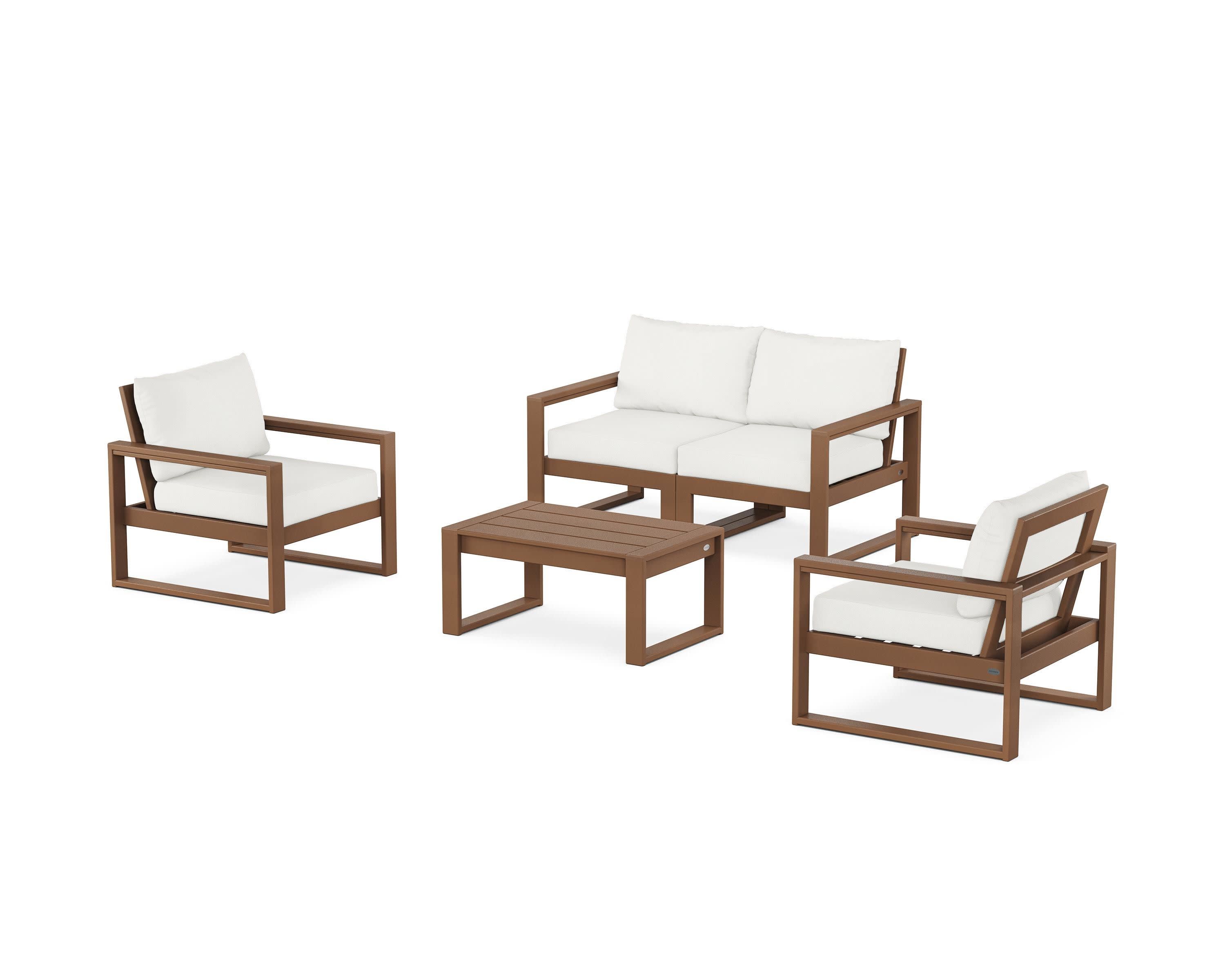 EDGE Sectional 4-Piece Deep Seating Set with Loveseat in Teak / Natural Linen