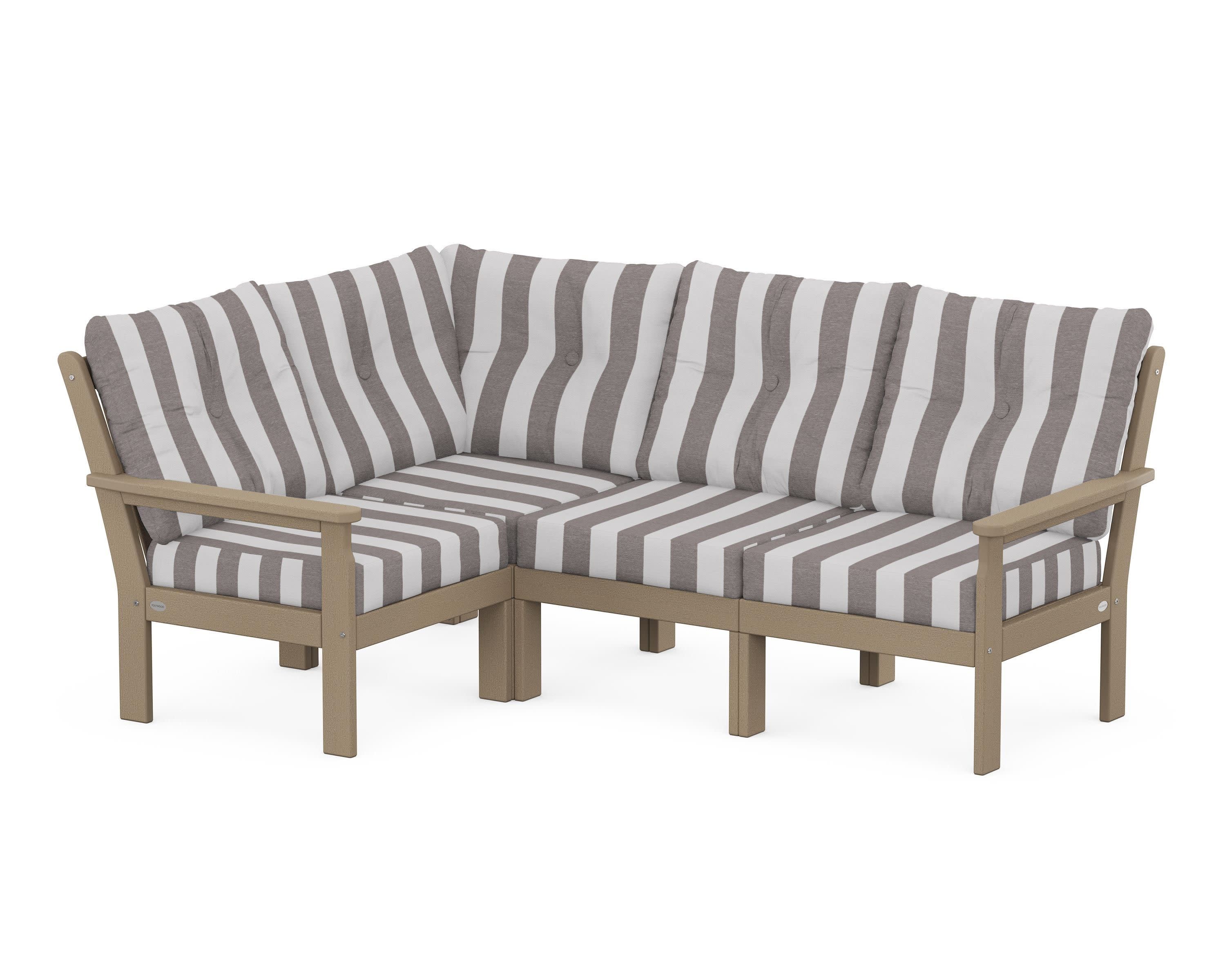 Vineyard 4-Piece Sectional in Vintage Sahara / Cabana Stripe Grey Mist