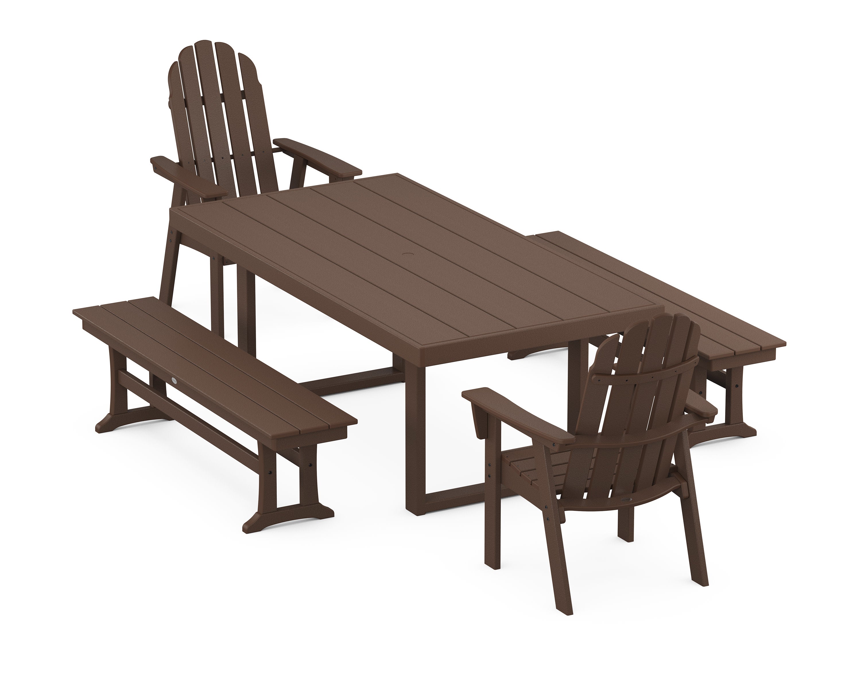 Vineyard Adirondack 5-Piece Dining Set with Benches in Mahogany