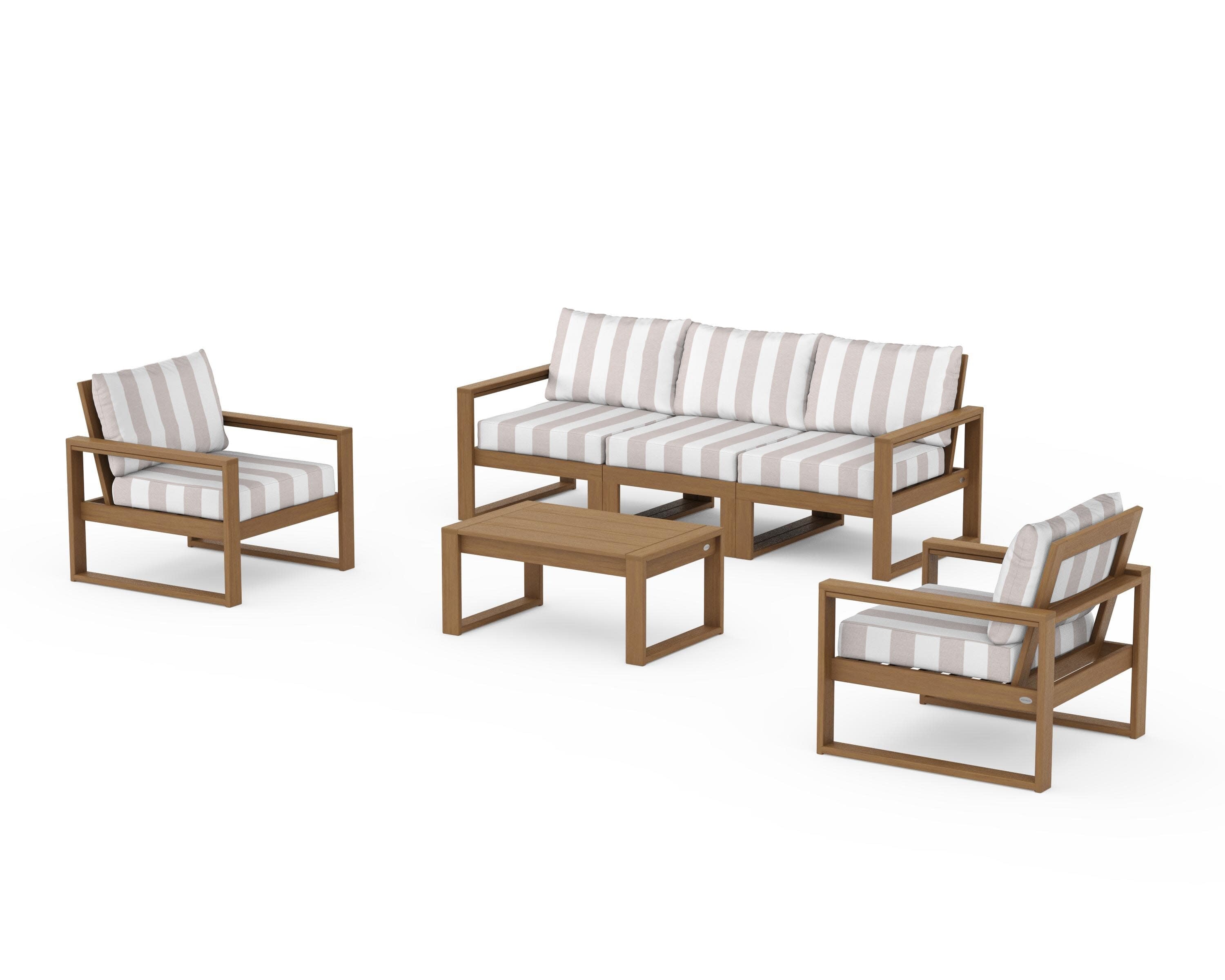 EDGE Sectional 4-Piece Deep Seating Set with Sofa in Natural / Cabana Stripe Dune Burlap