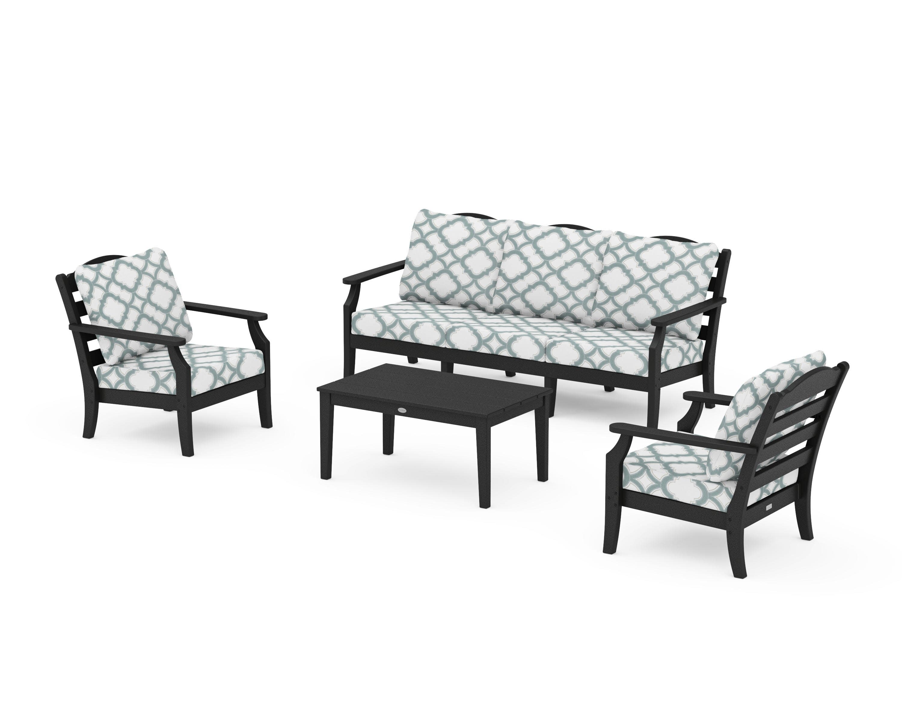 Savannah 4-Piece Deep Seating Set with Sofa in Black / Trellis Glacier Spa