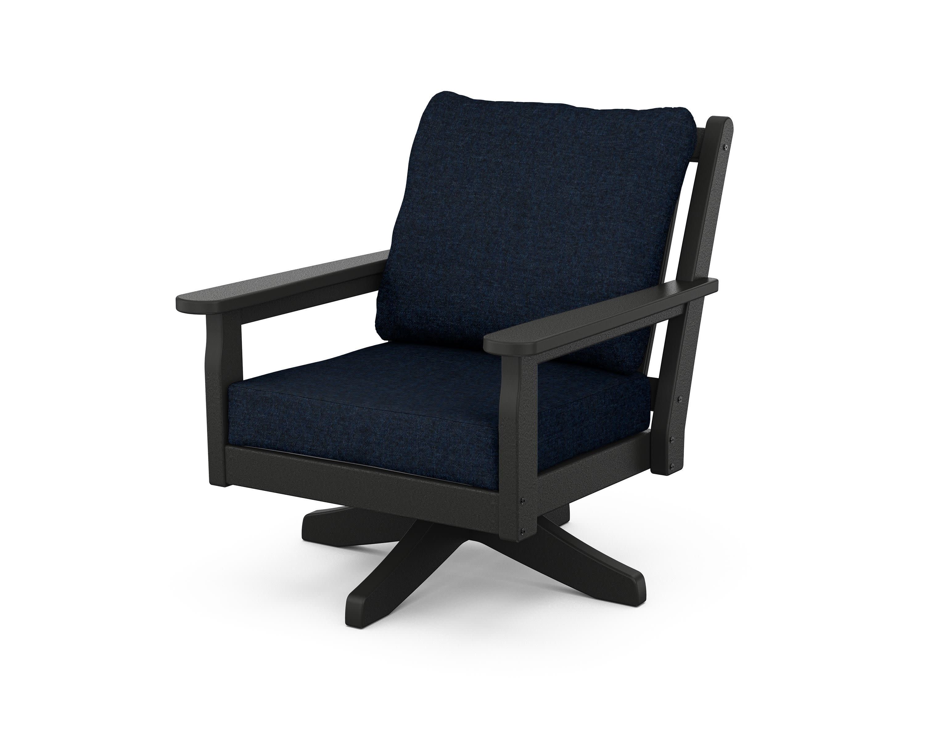 Chippendale Deep Seating Swivel Chair in Black / Marine Indigo