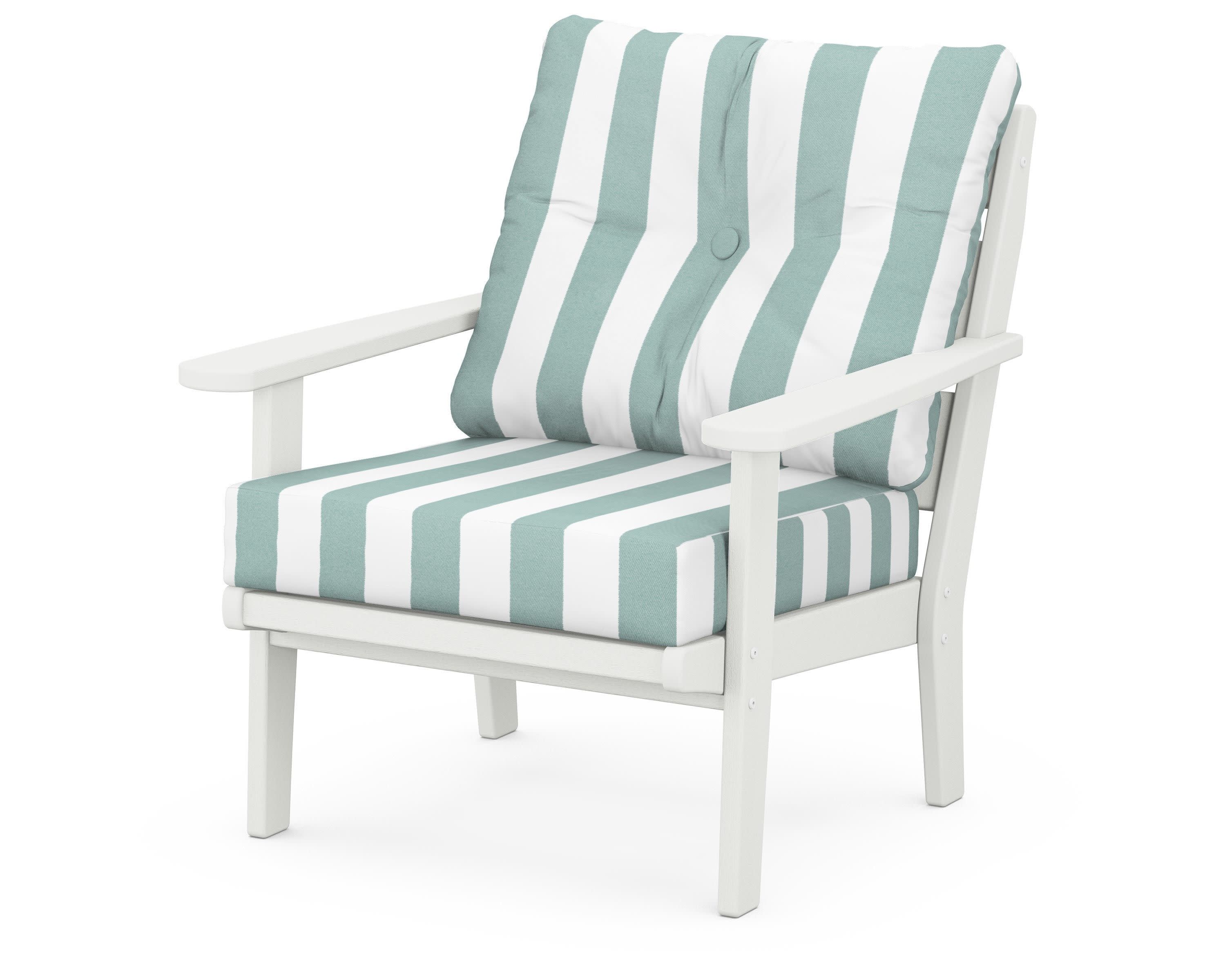 Lakeside Deep Seating Chair in Vintage White / Cabana Stripe Glacier Spa