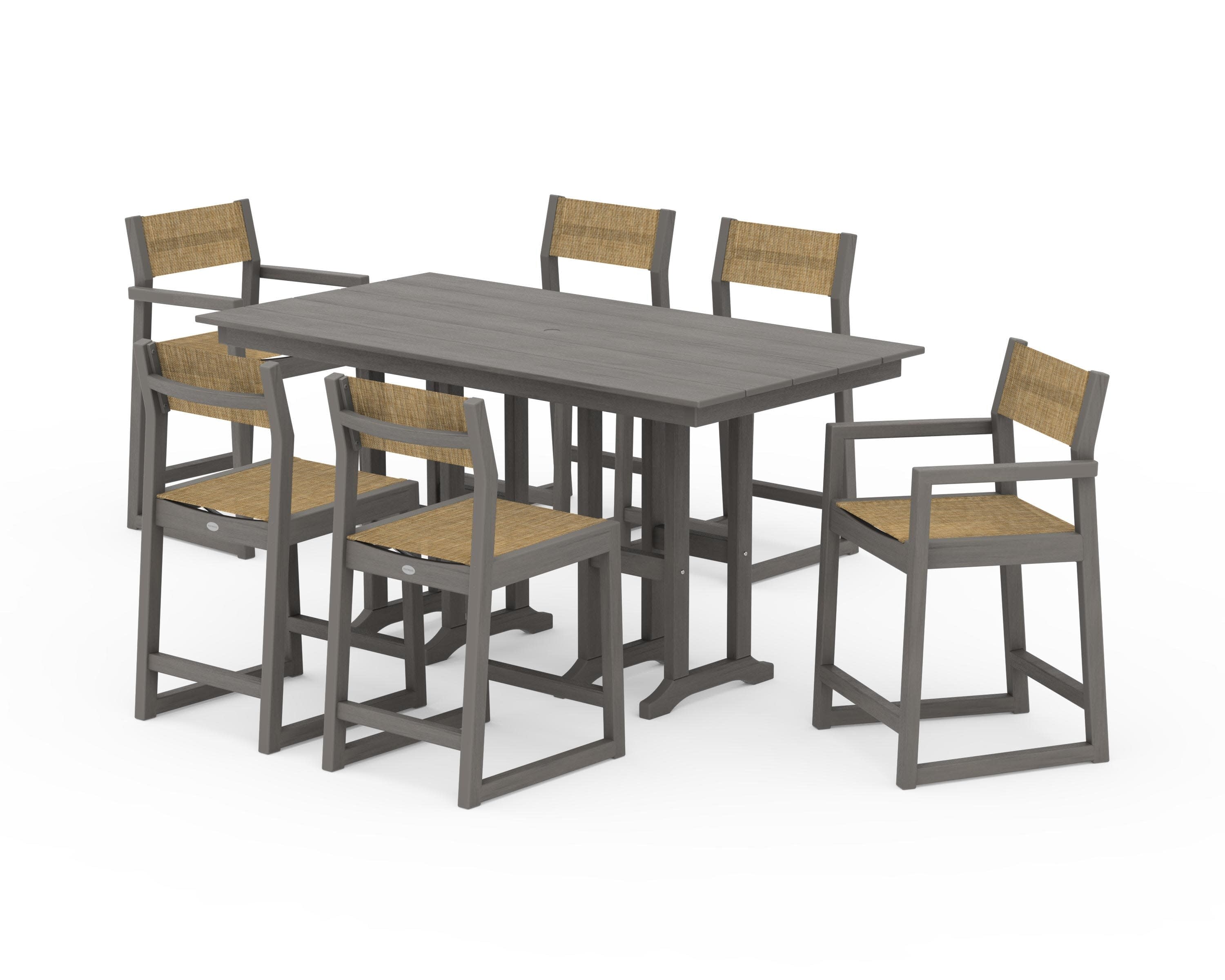 EDGE Sling 7-Piece Farmhouse Counter Set in Driftwood / Burlap Sling
