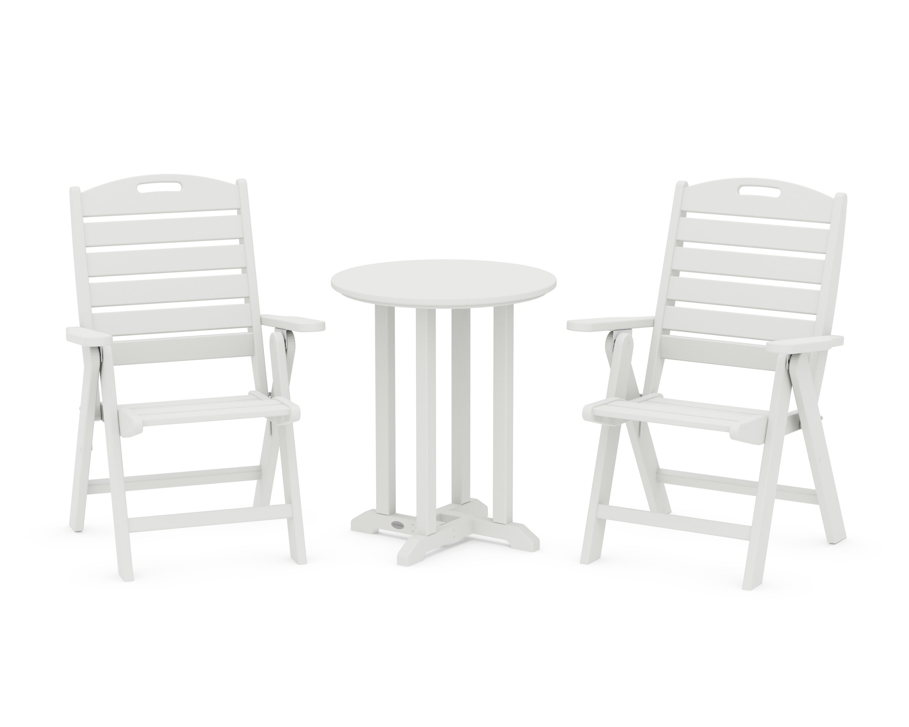 Nautical Folding Highback Chair 3-Piece Round Bistro Dining Set in Vintage White