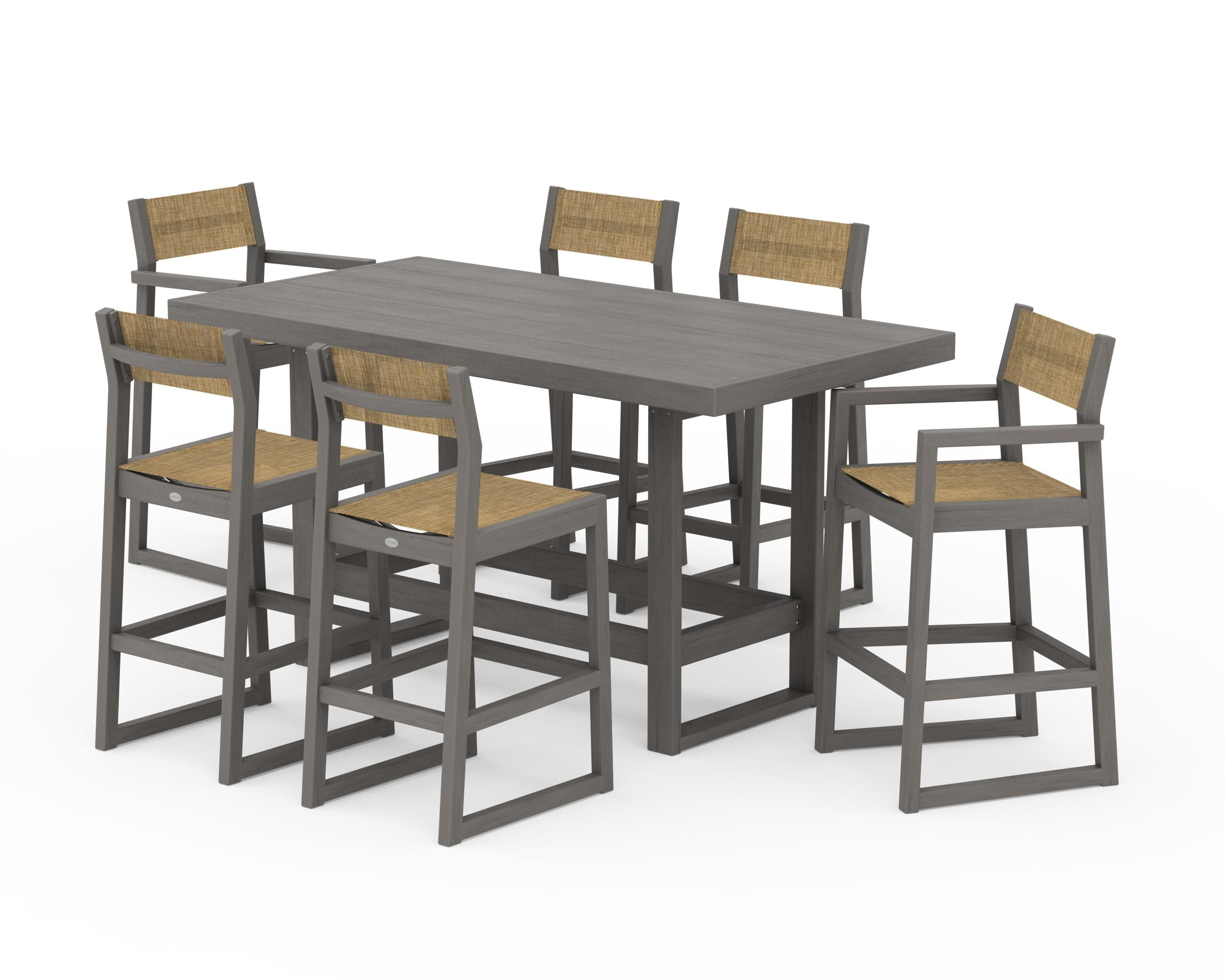 EDGE Sling 7-Piece Bar Table Set in Driftwood / Burlap Sling