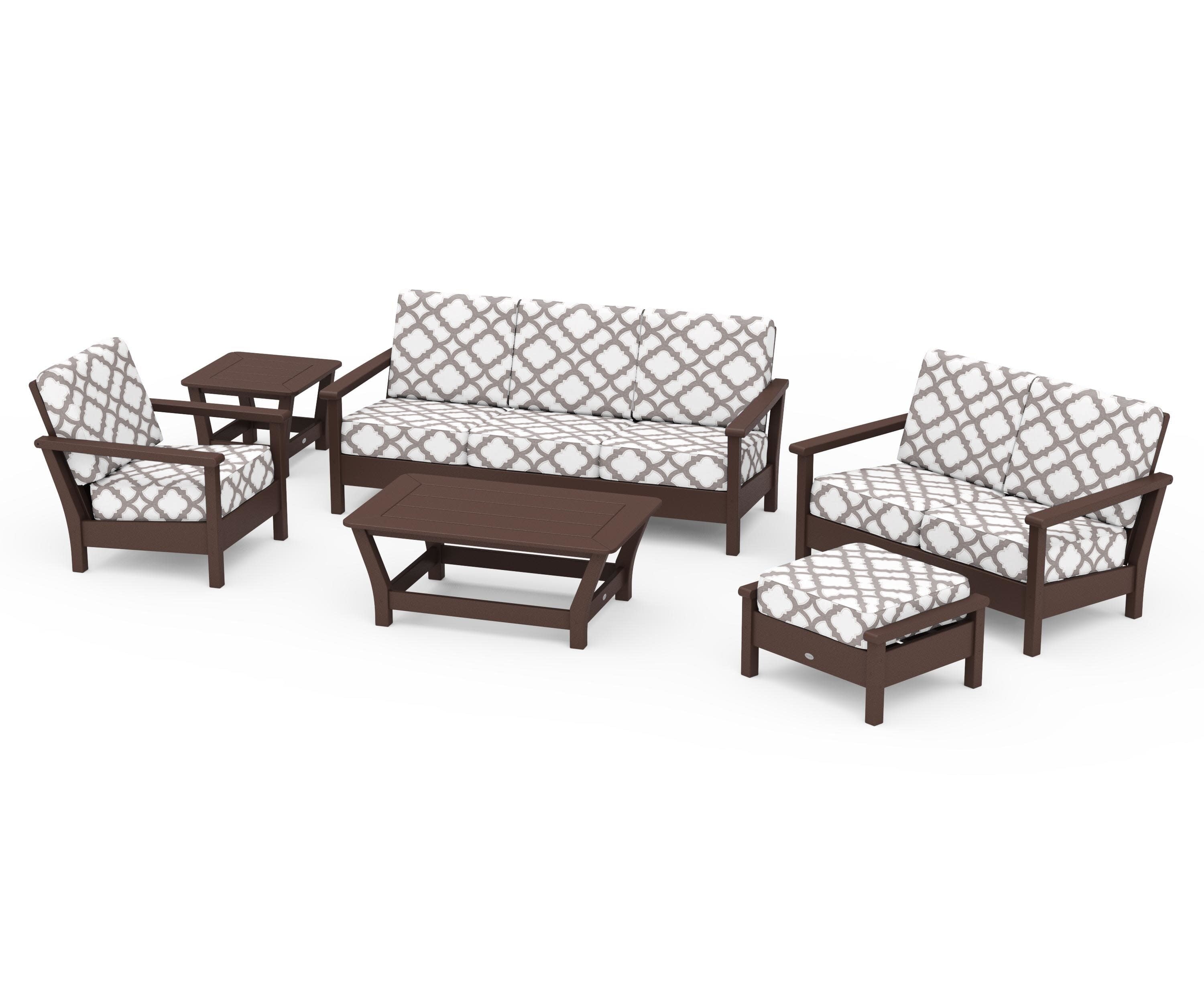 Harbour 6-Piece Outdoor Living Set in Mahogany / Trellis Grey Mist