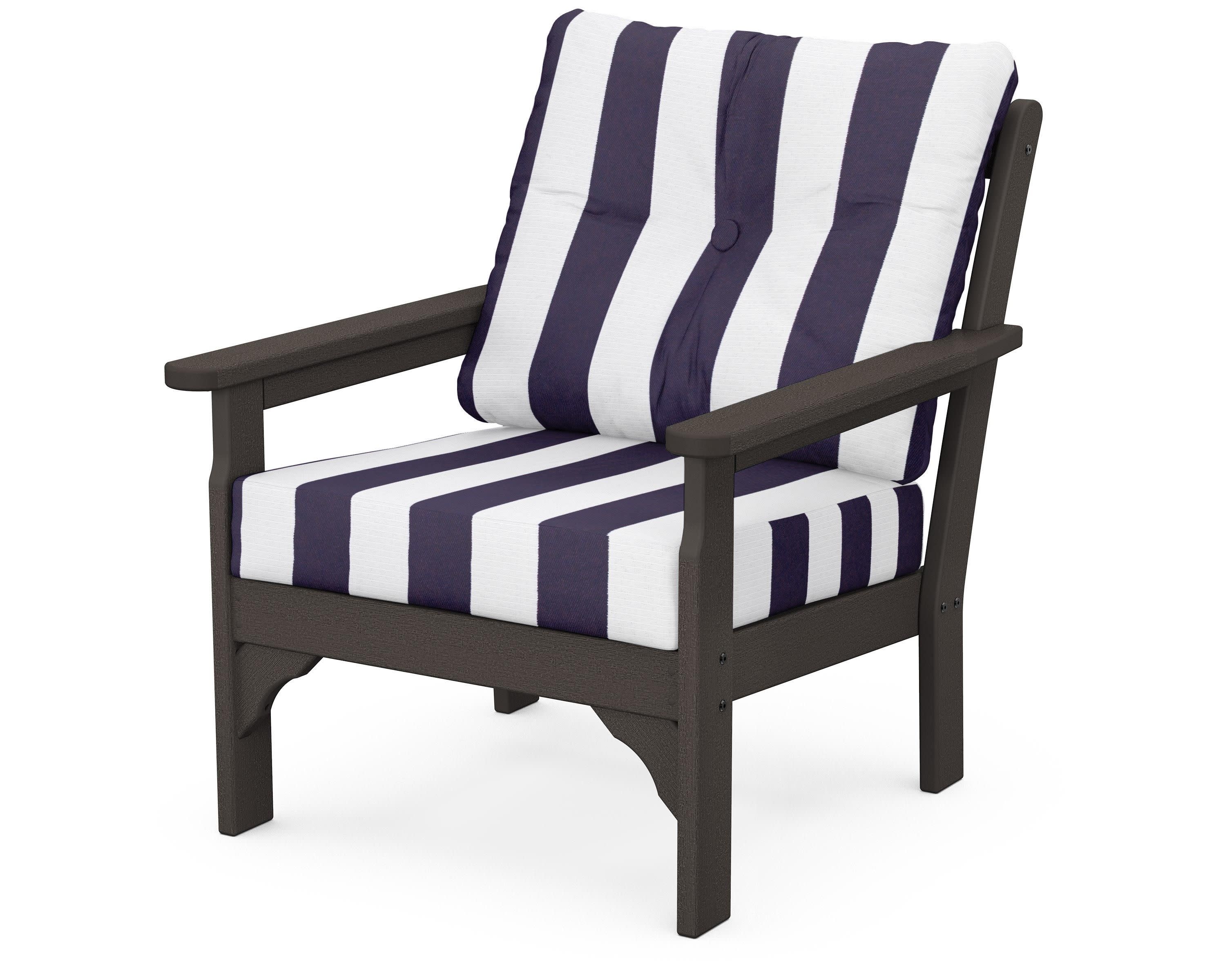 Vineyard Deep Seating Chair in Vintage Coffee / Cabana Stripe Navy