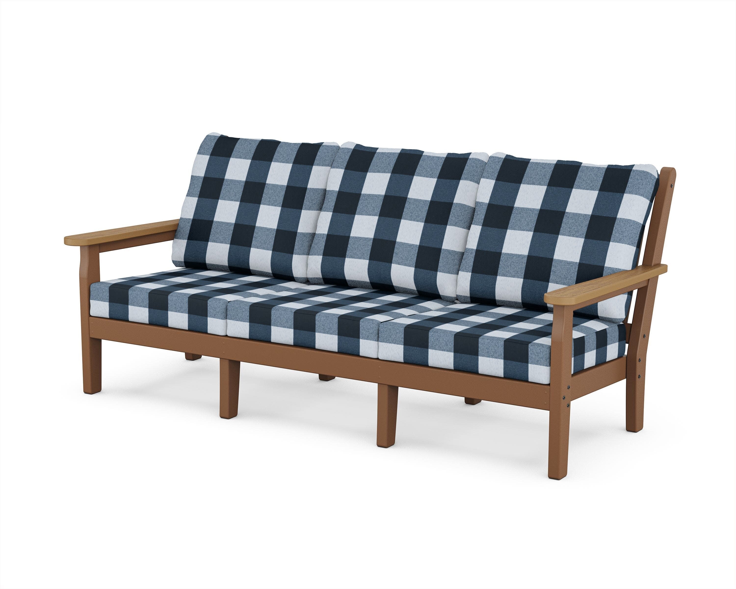 Chippendale Deep Seating Sofa in Teak / Natural / Buffalo Plaid Marine Indigo