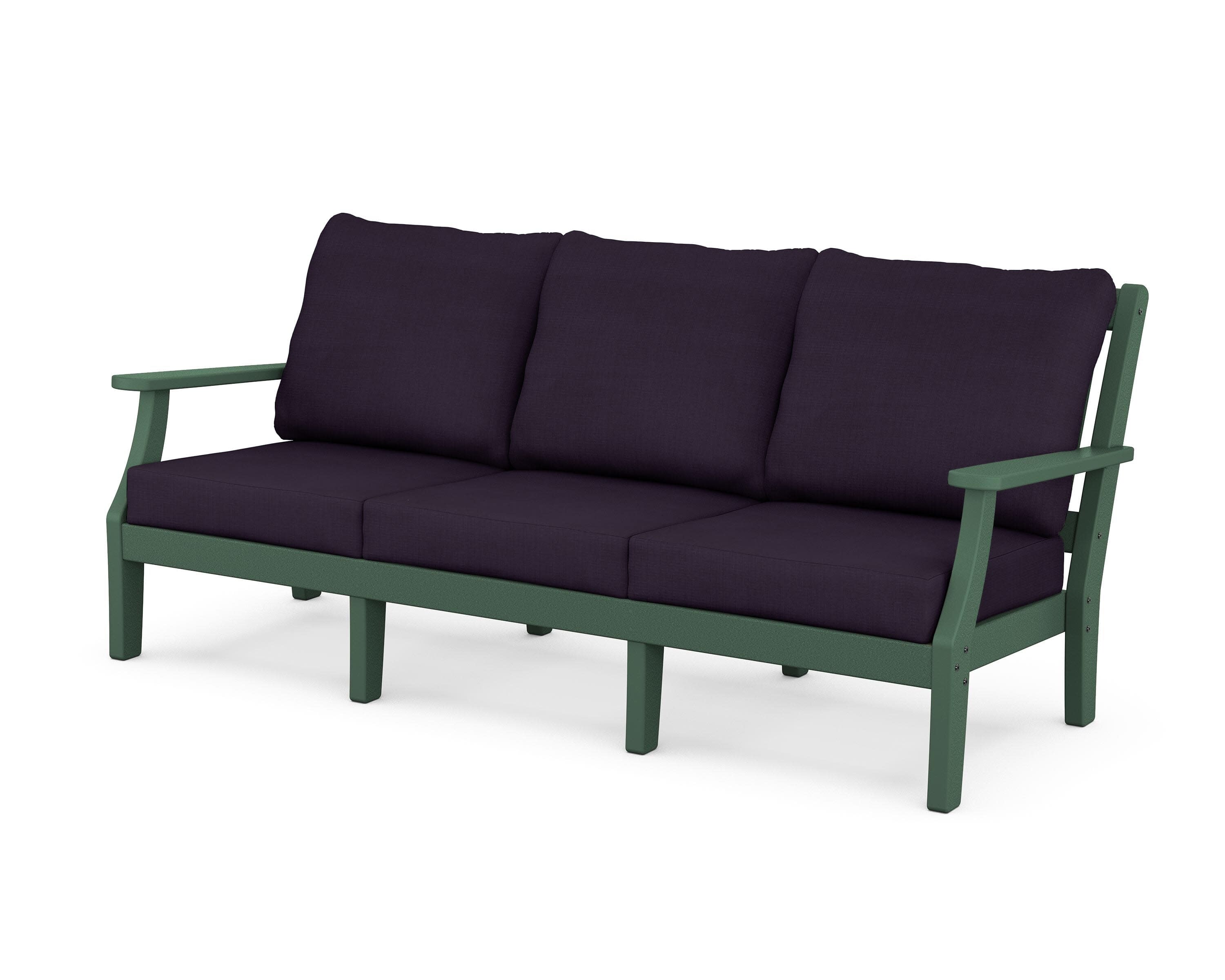 Chinoiserie Deep Seating Sofa in Green / Navy Linen