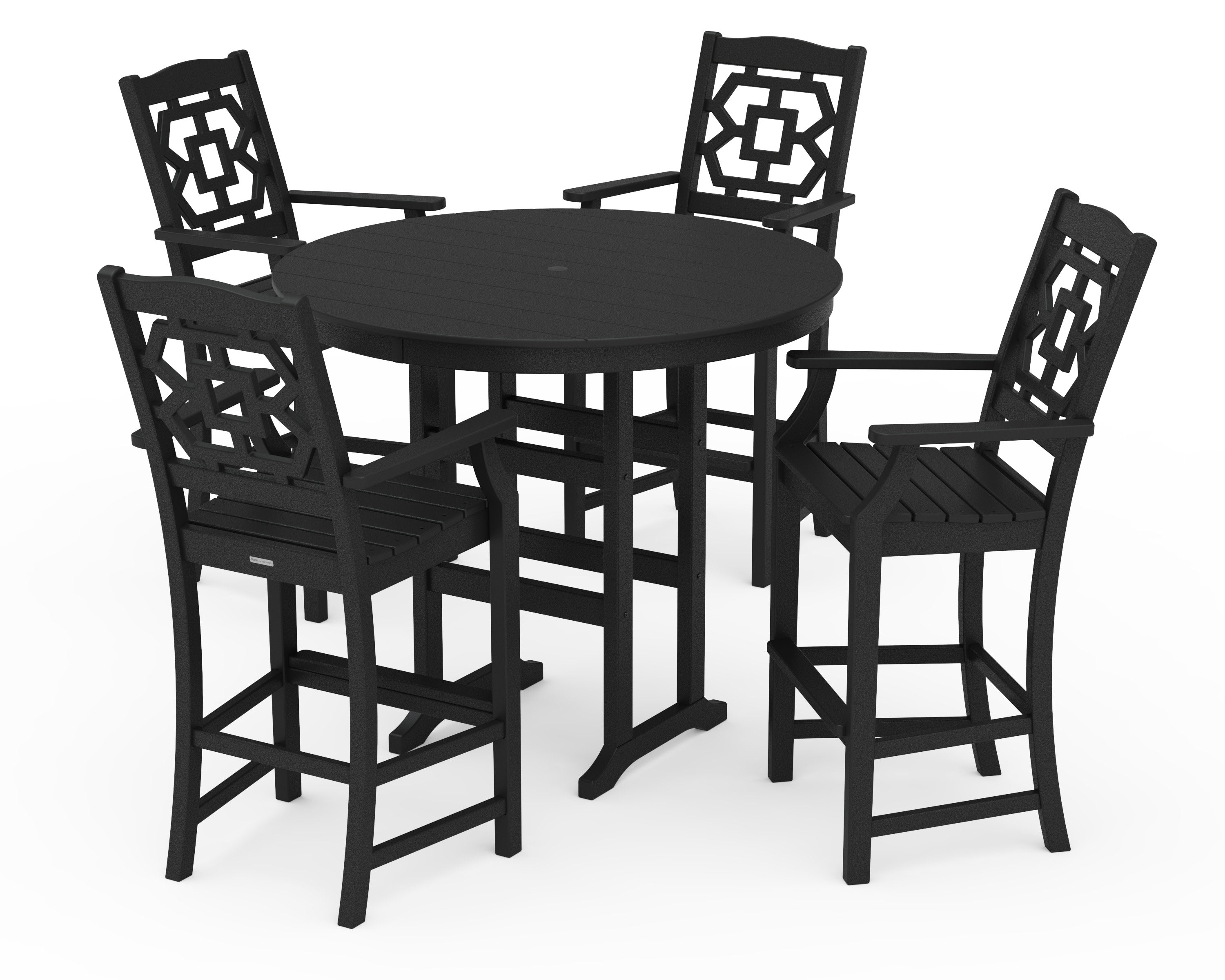 Chinoiserie 5-Piece Round Farmhouse Bar Set in Black