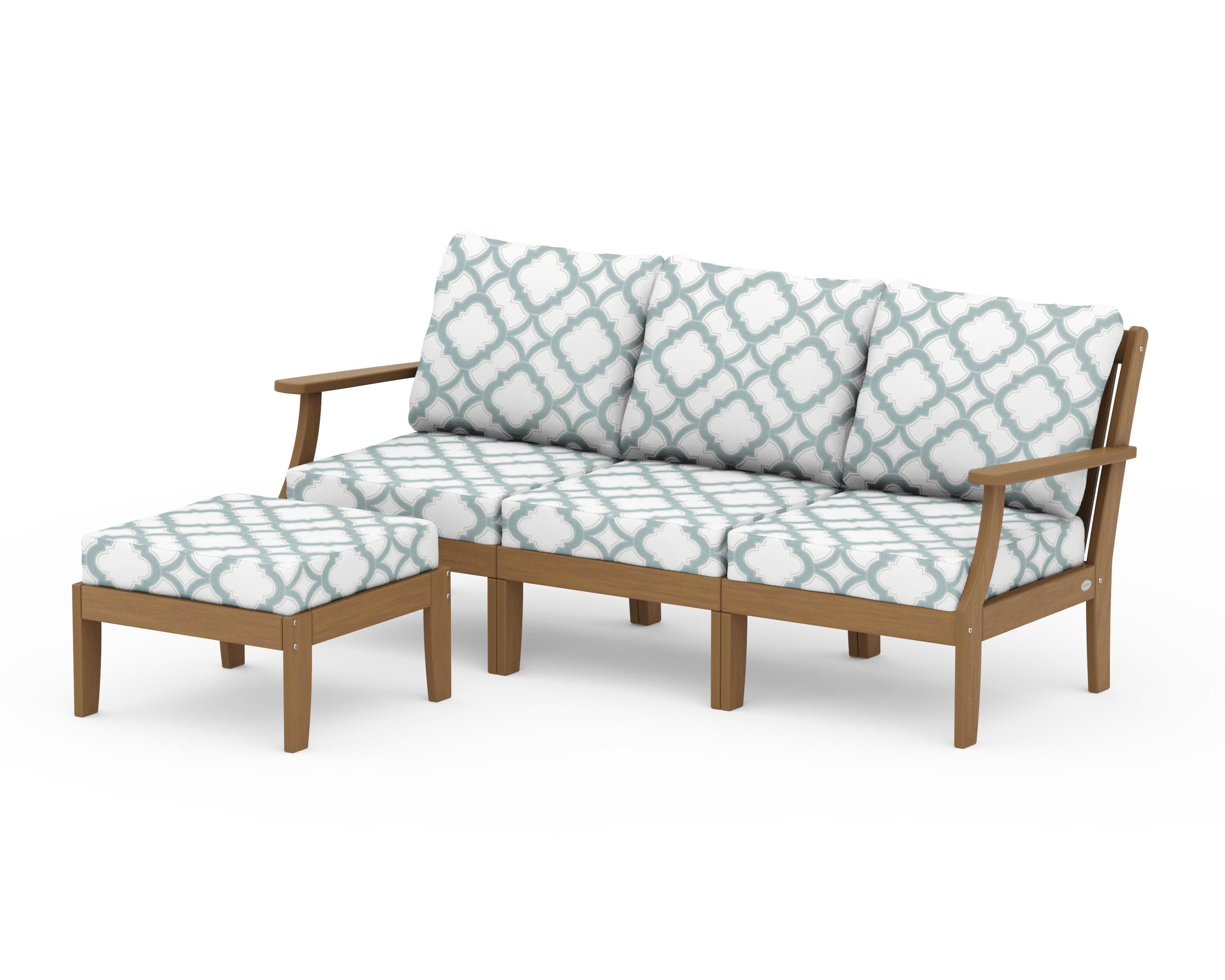 Braxton Modular 4-Piece Deep Seating Set with Ottoman in Natural / Trellis Glacier Spa