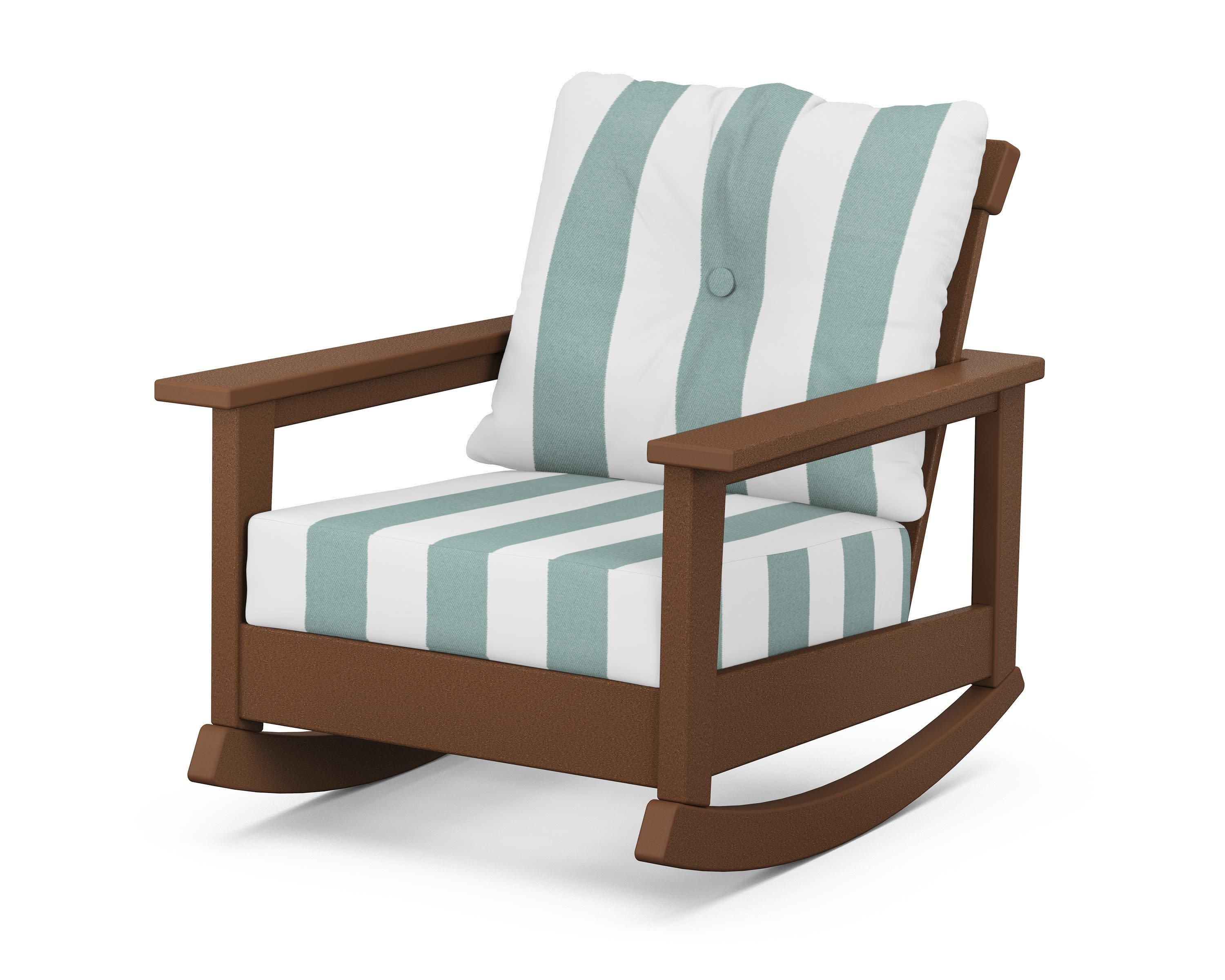 Prescott Deep Seating Rocking Chair in Teak / Cabana Stripe Glacier Spa