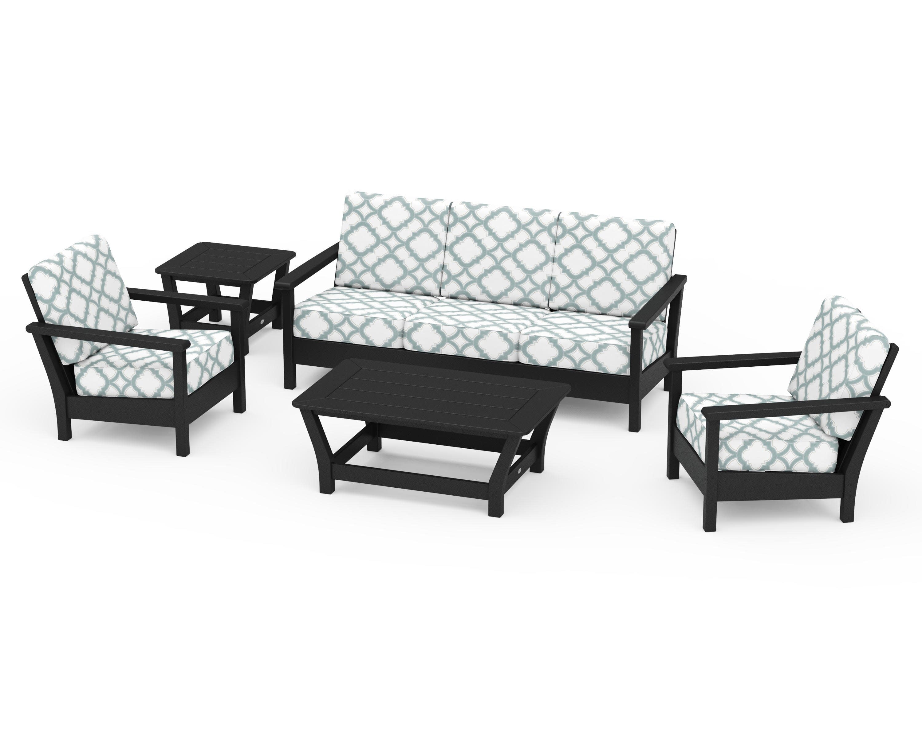 Harbour 5-Piece Deep Seating Set in Black / Trellis Glacier Spa