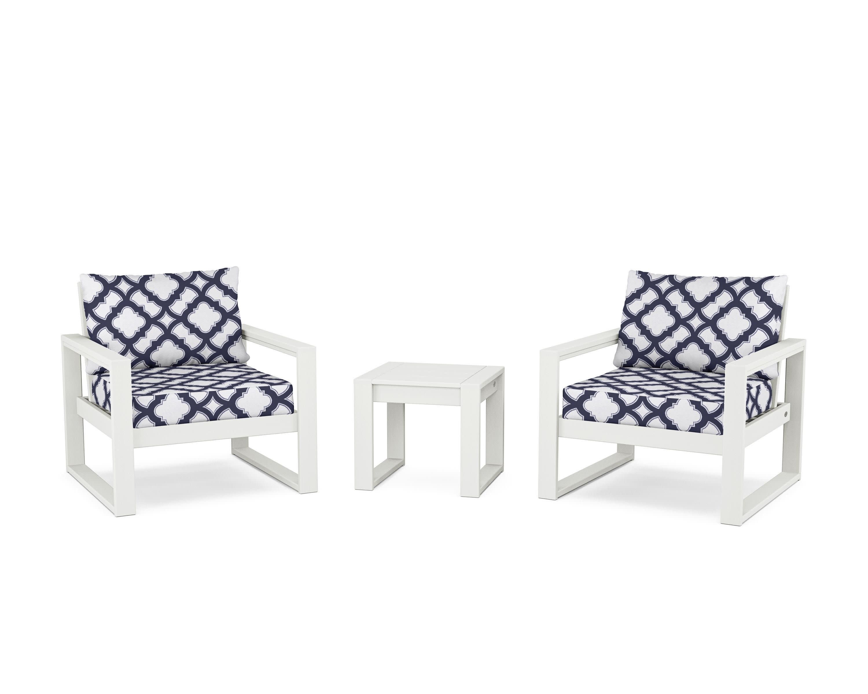 EDGE Sectional 3-Piece Deep Seating Set in Vintage White / Trellis Navy