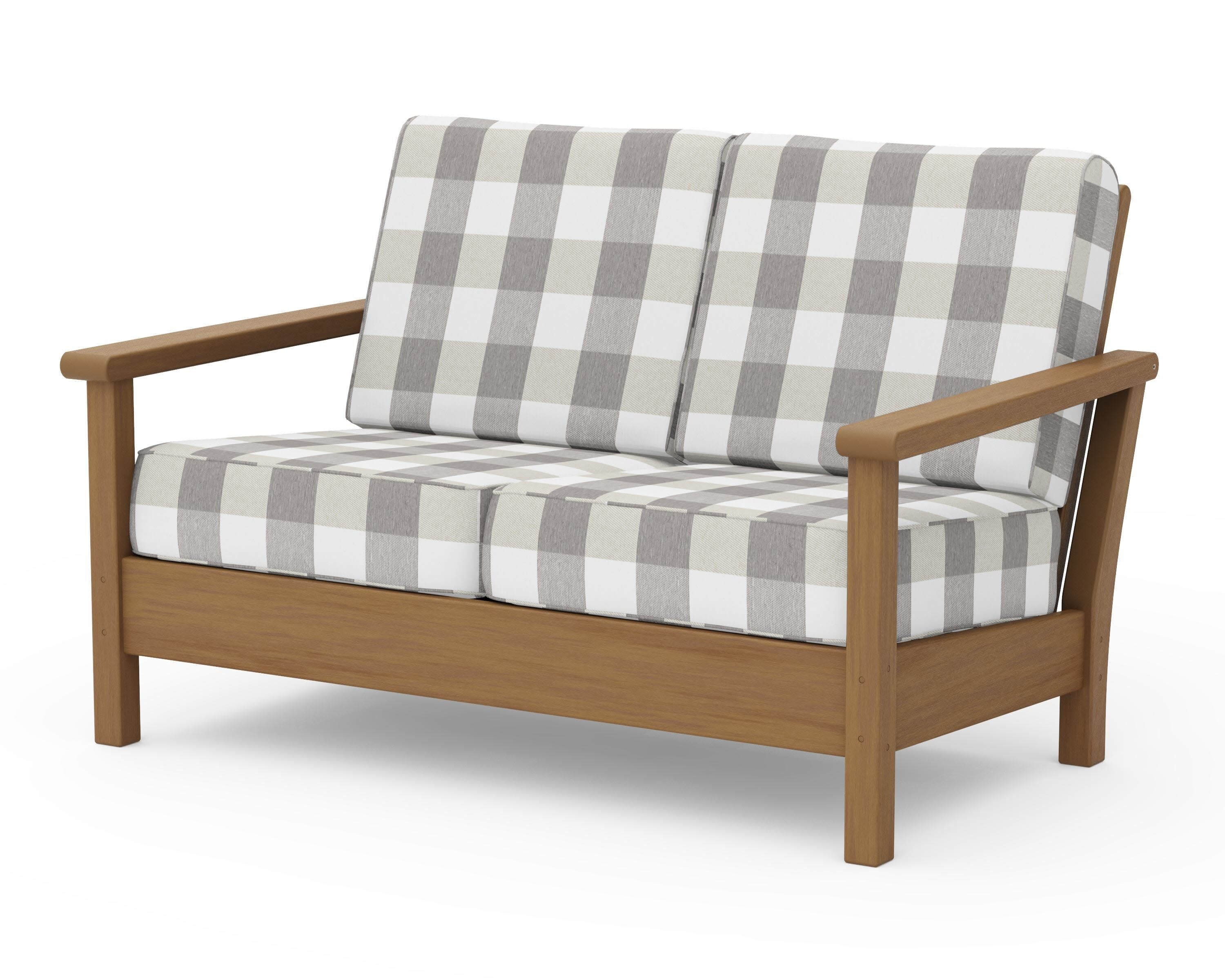 Harbour Deep Seating Loveseat in Natural / Buffalo Plaid Grey Mist