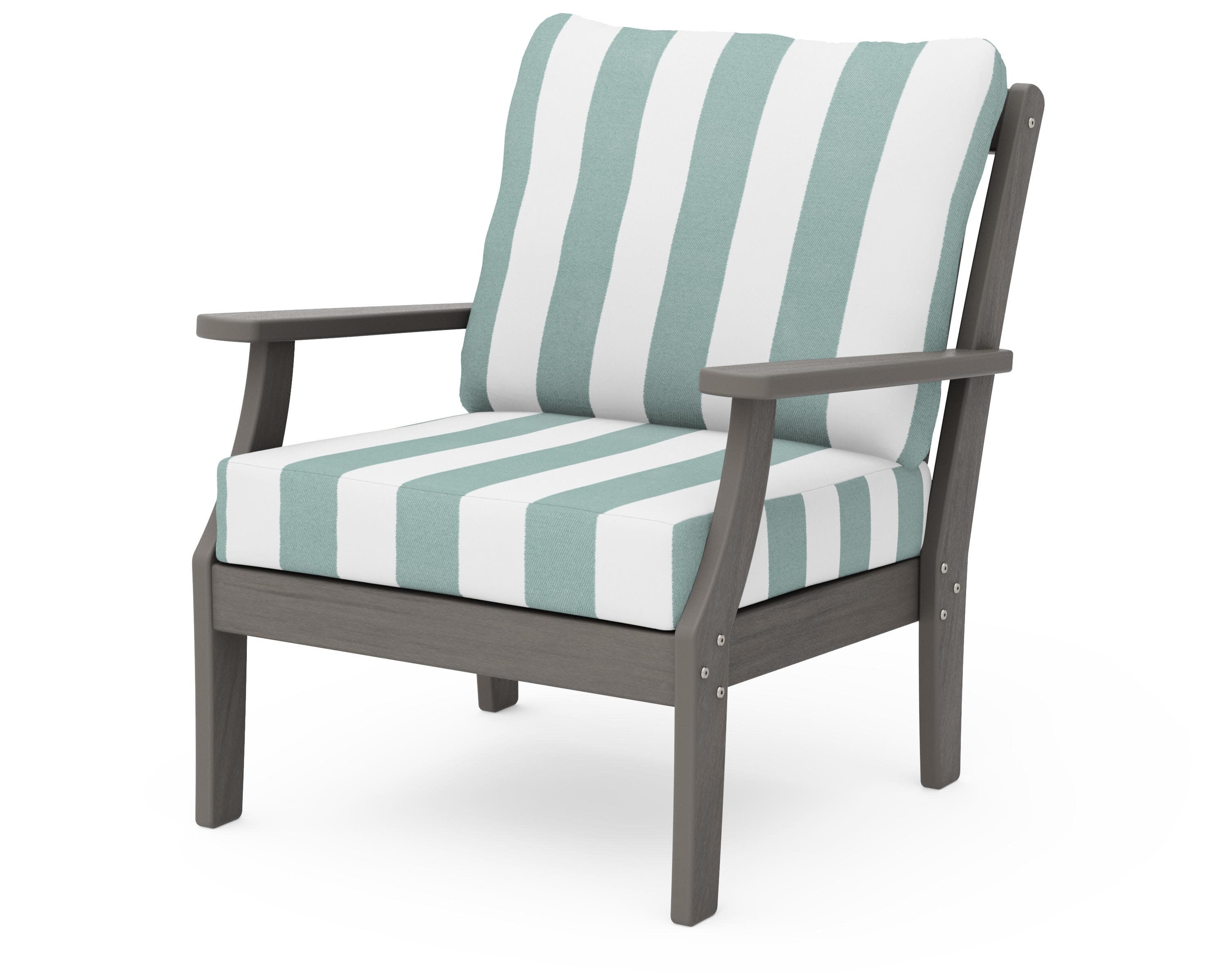 Braxton Deep Seating Chair in Driftwood / Cabana Stripe Glacier Spa