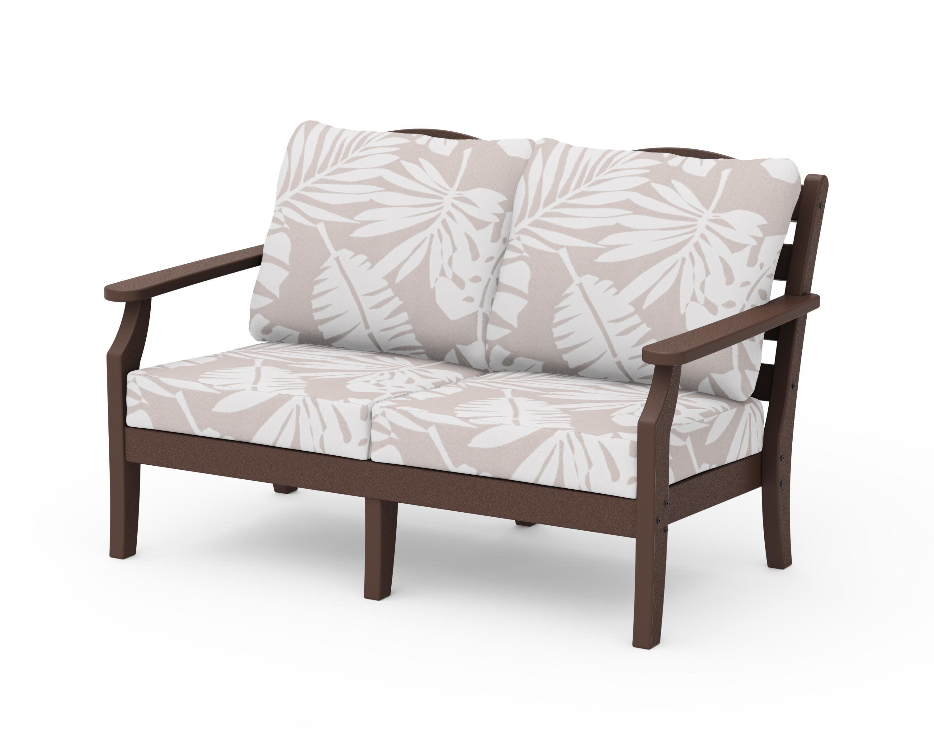 Savannah Deep Seating Loveseat in Mahogany / Leaf Dune Burlap