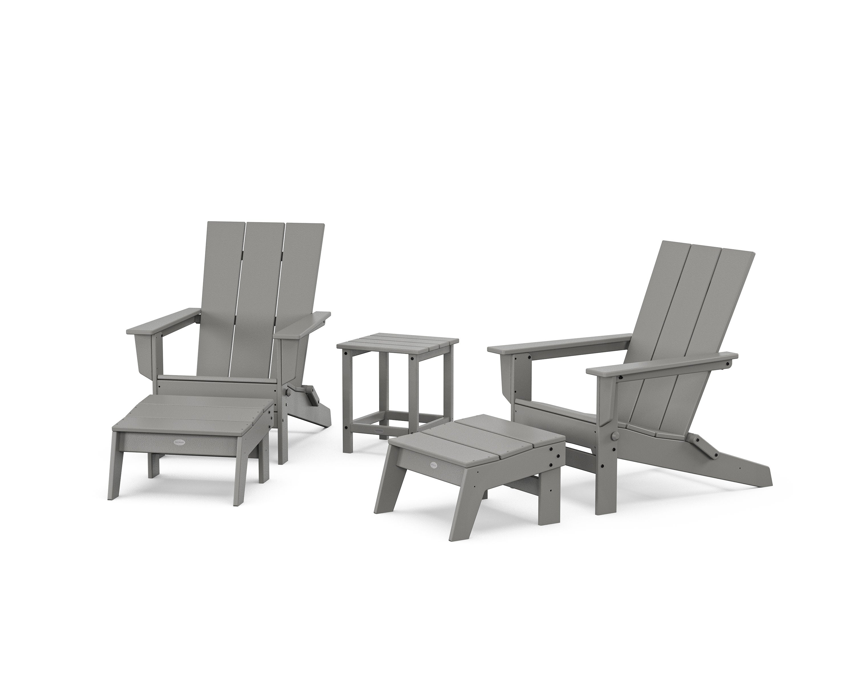 5-Piece Modern Studio Folding Adirondack Set with Ottomans and Side Table in Slate Grey