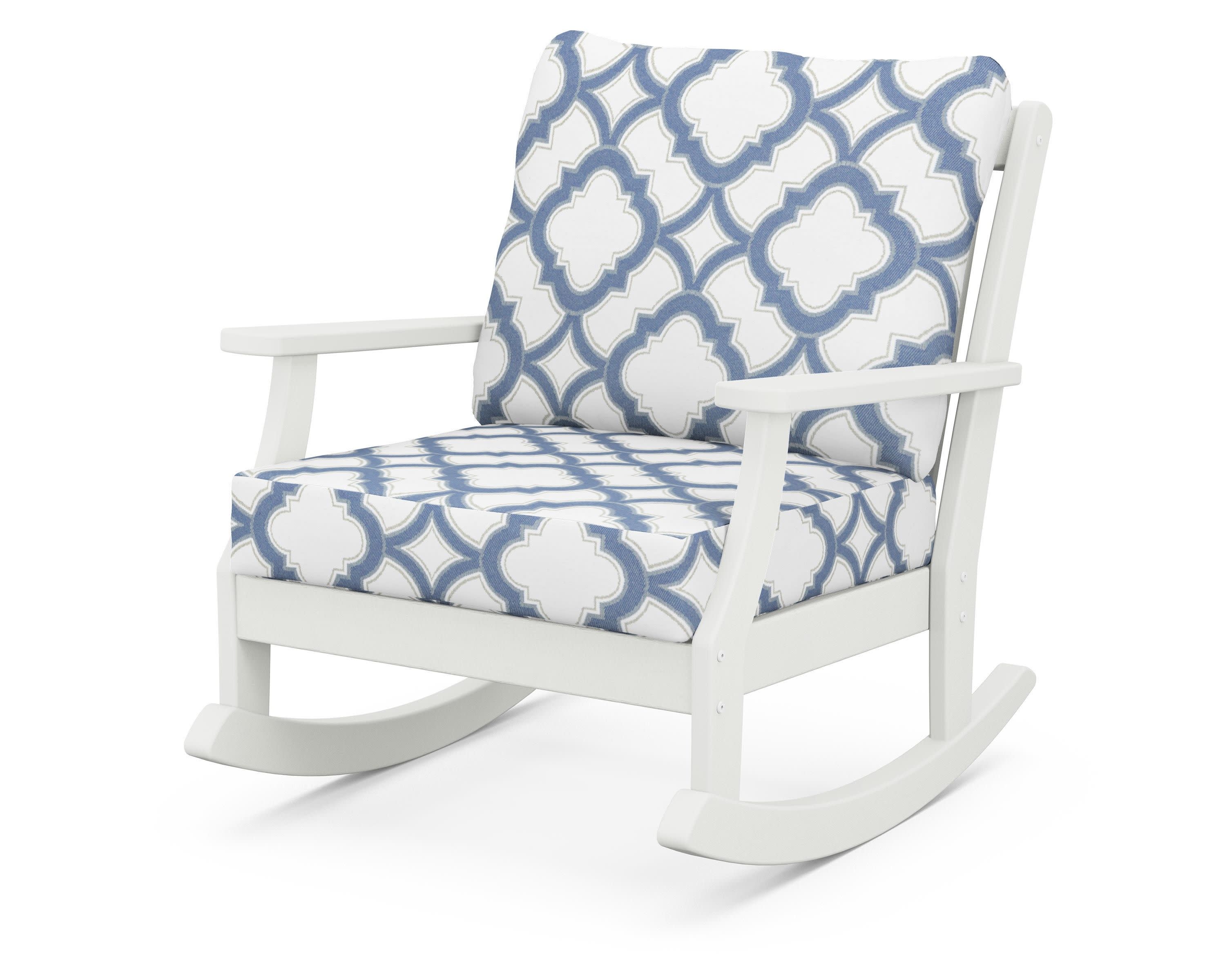 Braxton Deep Seating Rocking Chair in Vintage White / Trellis Sky Blue