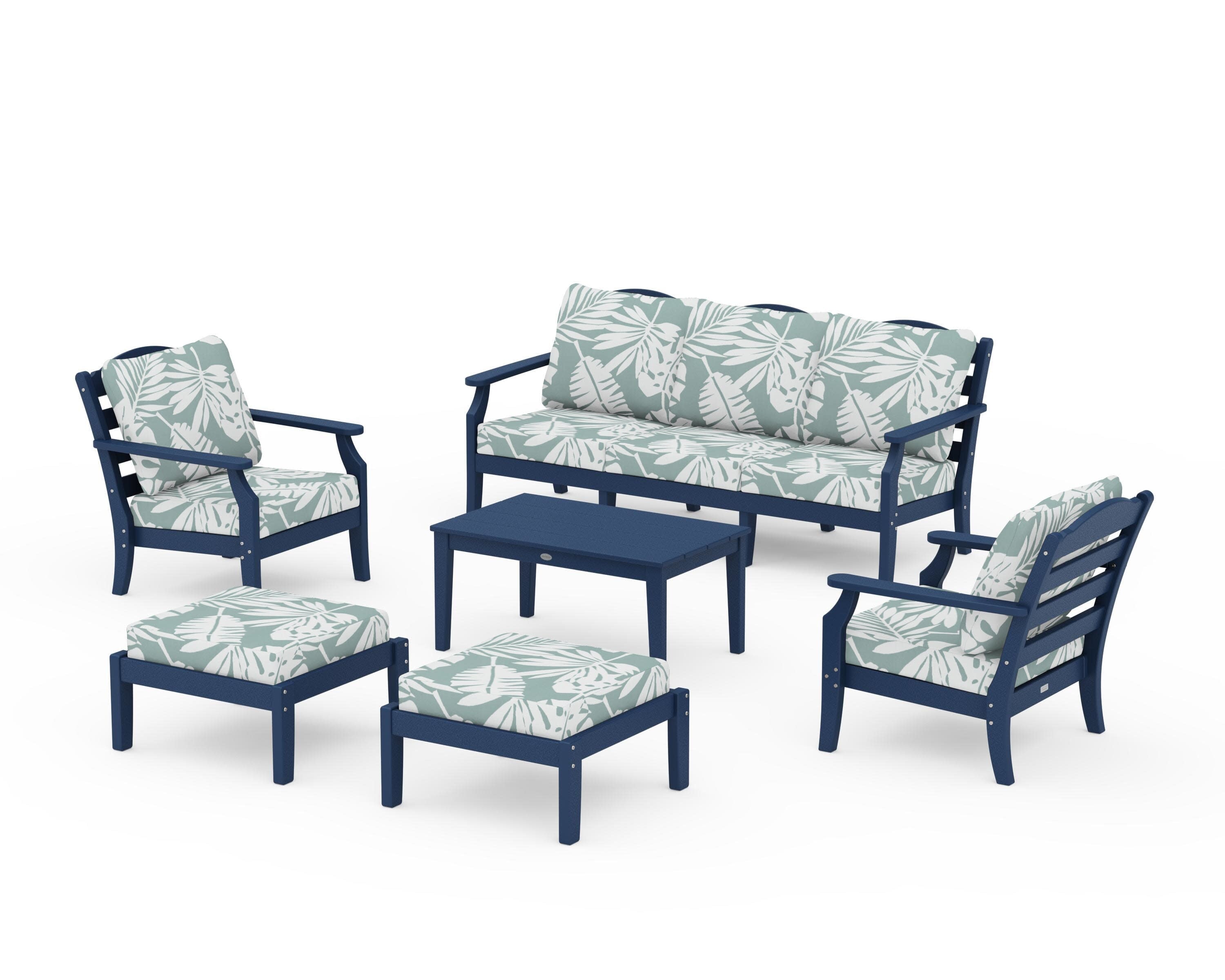 Savannah 6-Piece Lounge Sofa Set in Navy / Leaf Glacier Spa